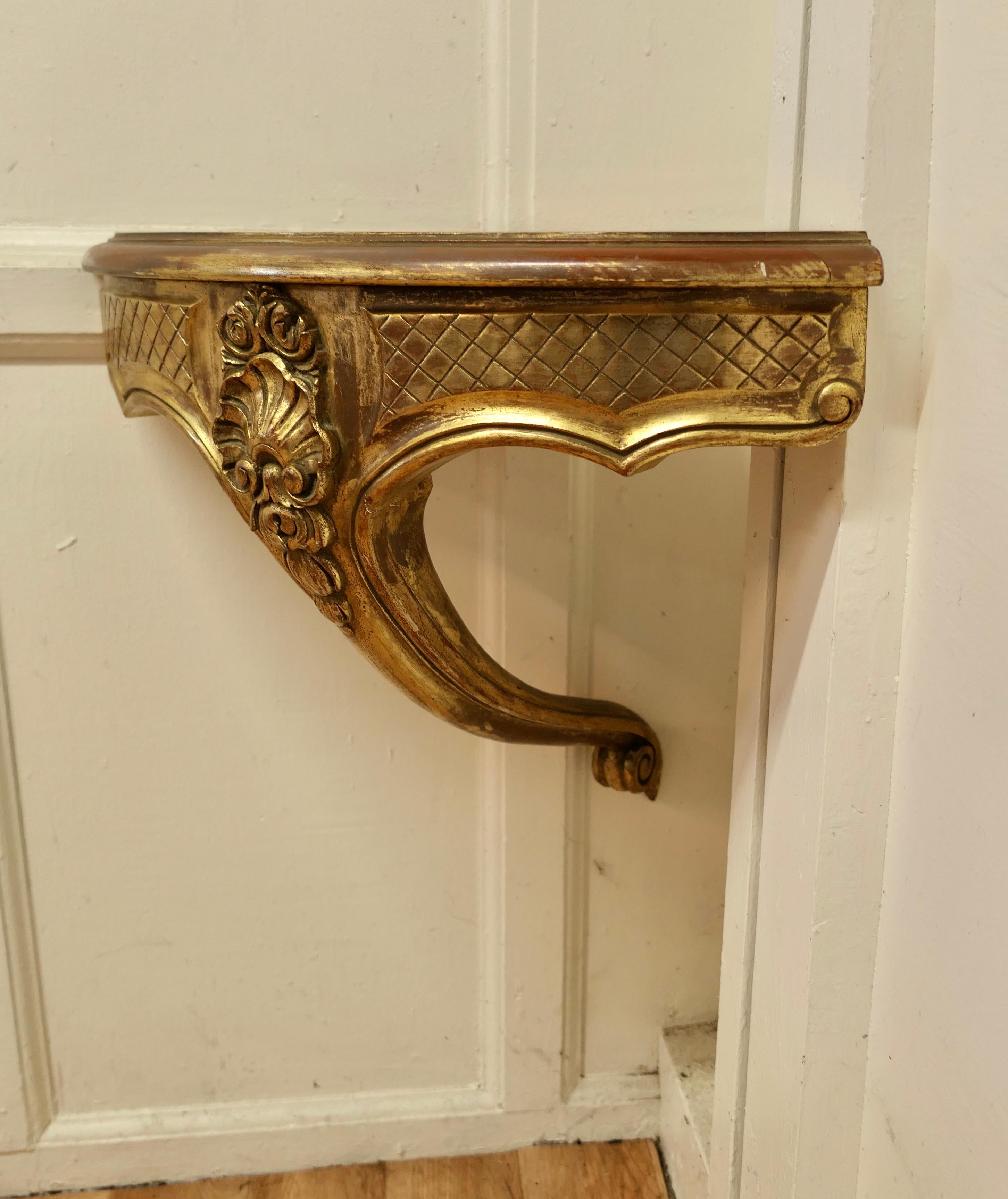 Rococo French Carved Gilt Corner Console Wall Shelf For Sale