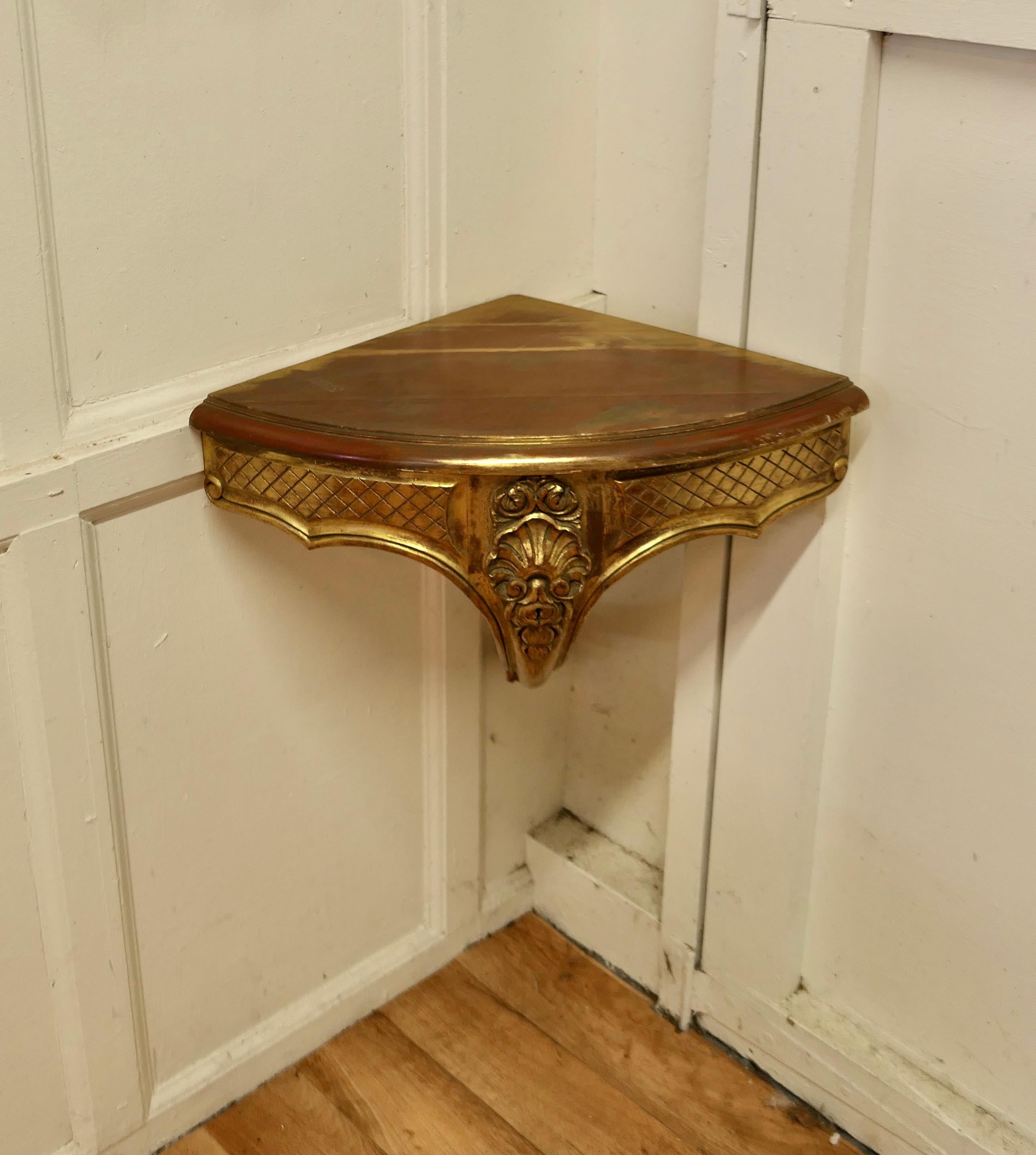 19th Century French Carved Gilt Corner Console Wall Shelf For Sale