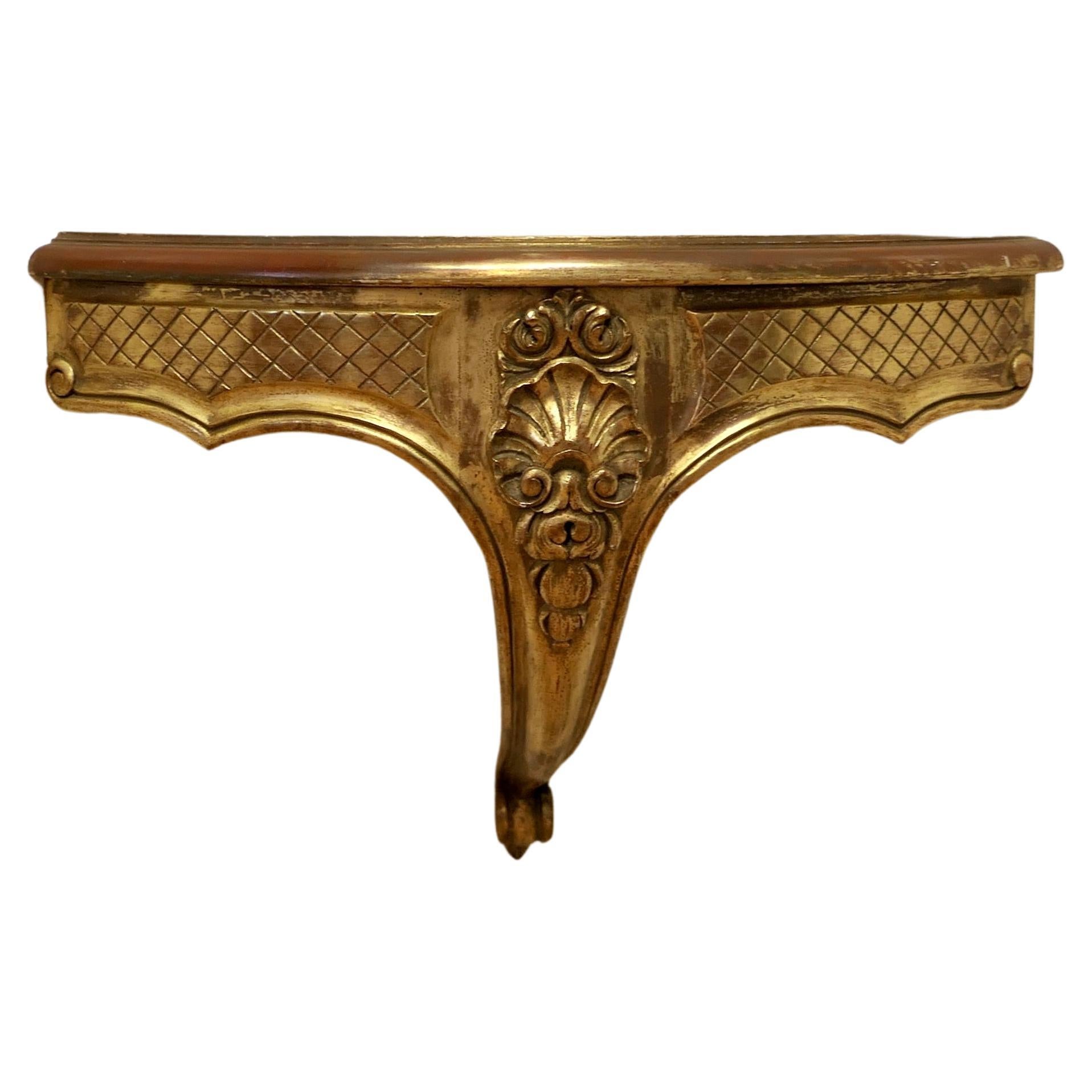 French Carved Gilt Corner Console Wall Shelf
