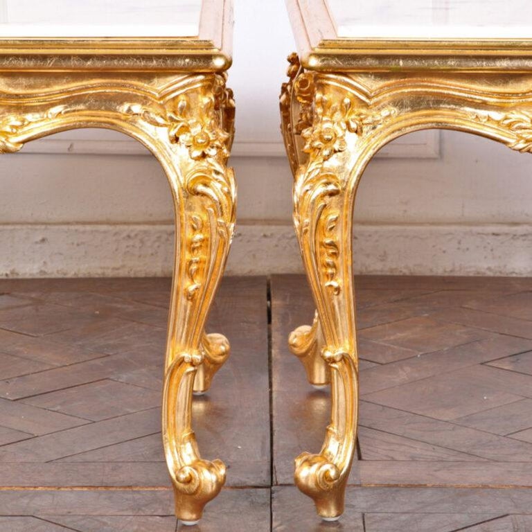 French Carved + Gilt Marble Side Tables 1
