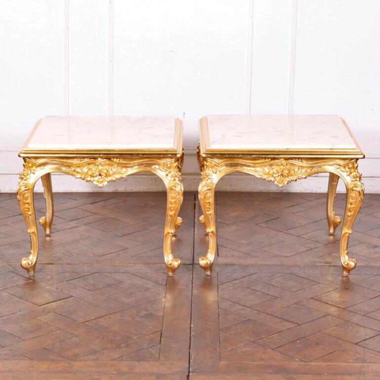 French Carved + Gilt Marble Side Tables 2