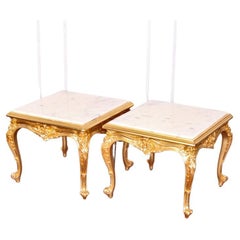 French Carved + Gilt Marble Side Tables