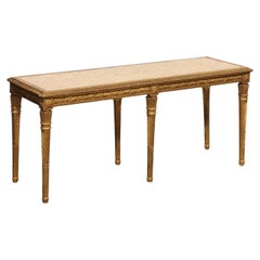 French Carved & Gilt Wood Bench with Cane Seating, Early 20th Century