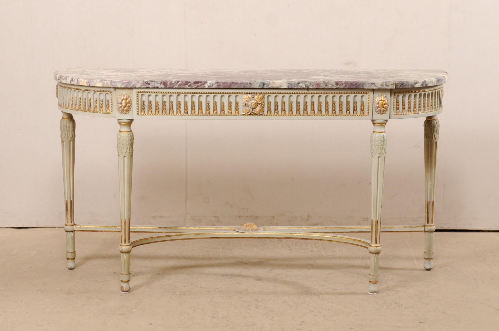 French Carved & Gilt Wood Console Table w/Marble Top, Turn of 18th & 19th C. 8