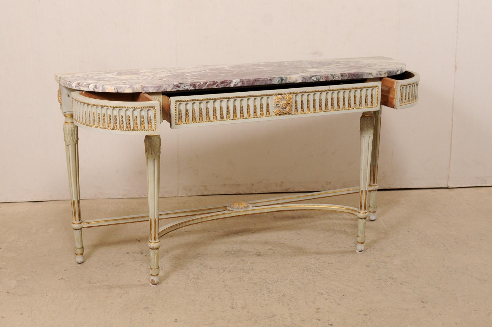 French Carved & Gilt Wood Console Table w/Marble Top, Turn of 18th & 19th C. 1