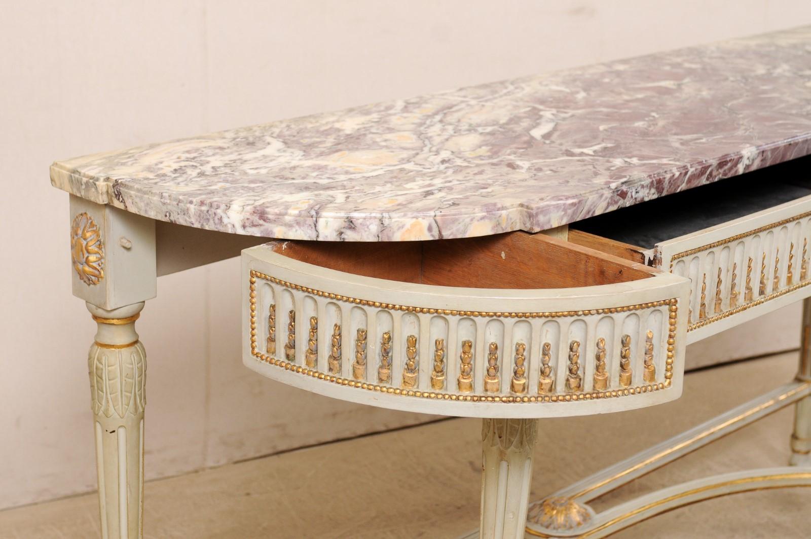 French Carved & Gilt Wood Console Table w/Marble Top, Turn of 18th & 19th C. 2