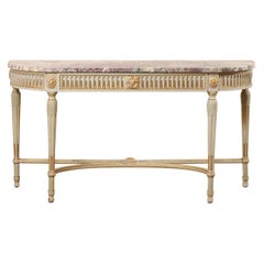 French Carved & Gilt Wood Console Table w/Marble Top, Turn of 18th & 19th C.