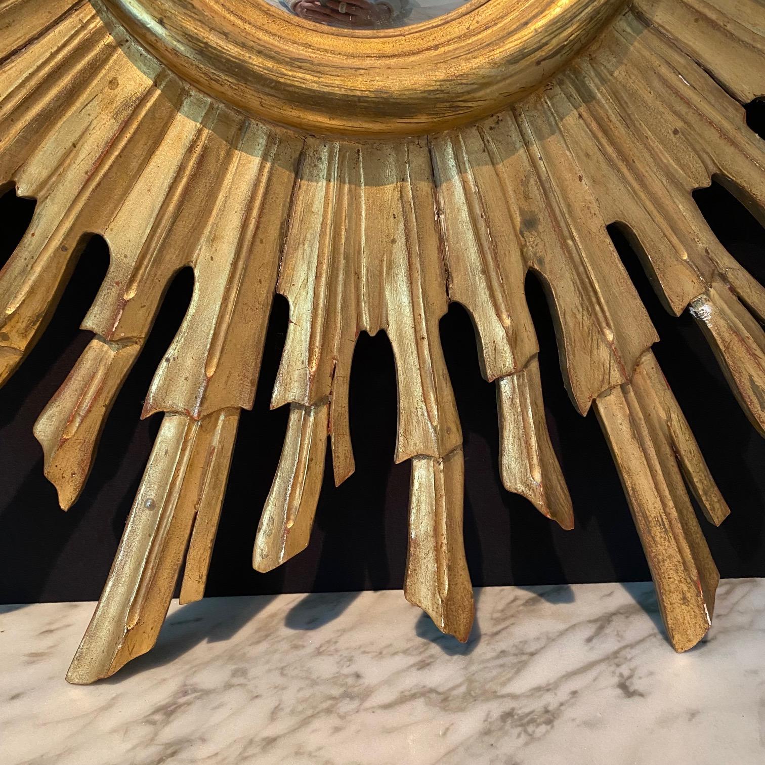 Neoclassical French Carved Gilt Wood Soleil Sunburst Starburst Wall Mirror