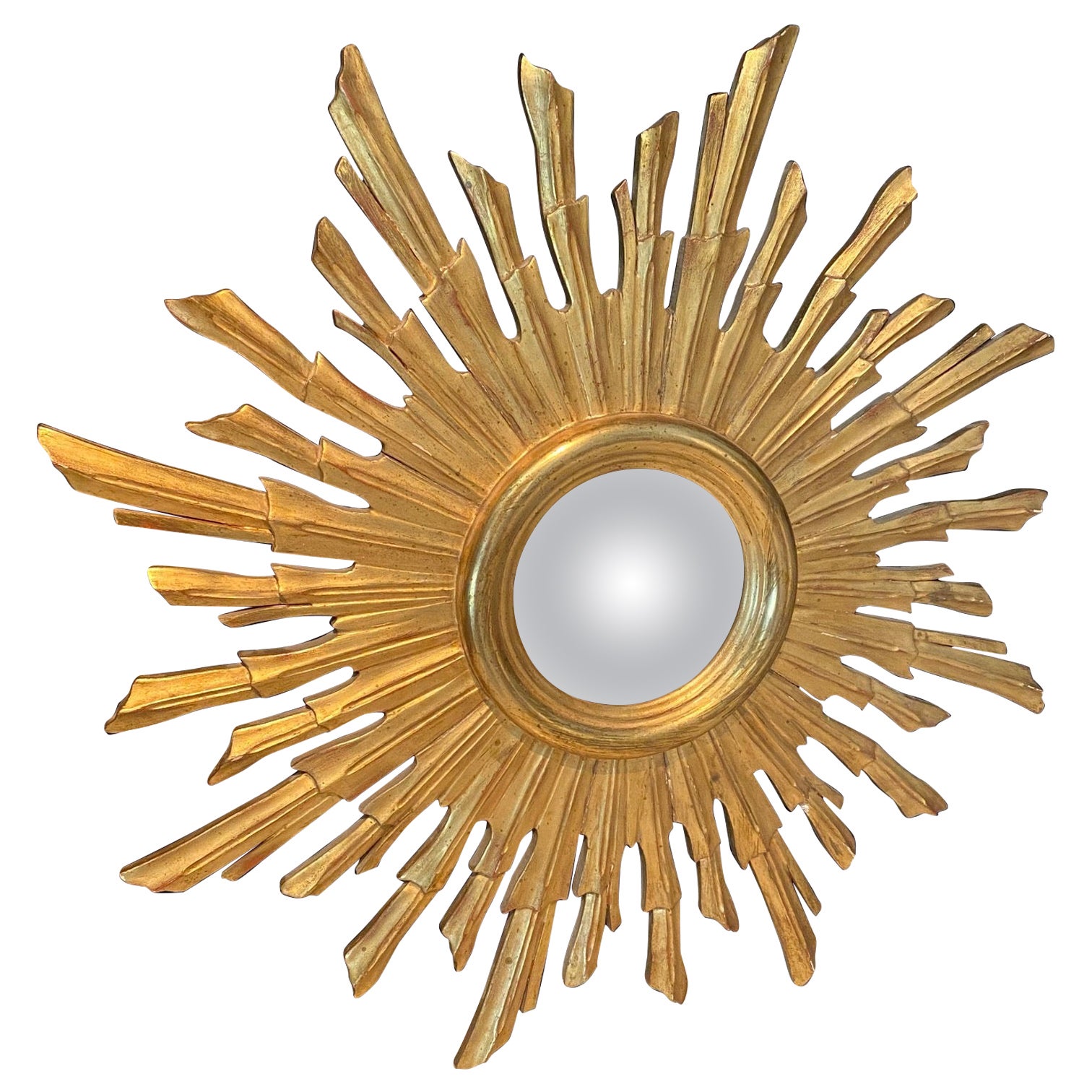 French Carved Gilt Wood Soleil Sunburst Starburst Wall Mirror