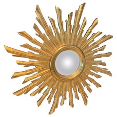 French Carved Gilt Wood Soleil Sunburst Starburst Wall Mirror