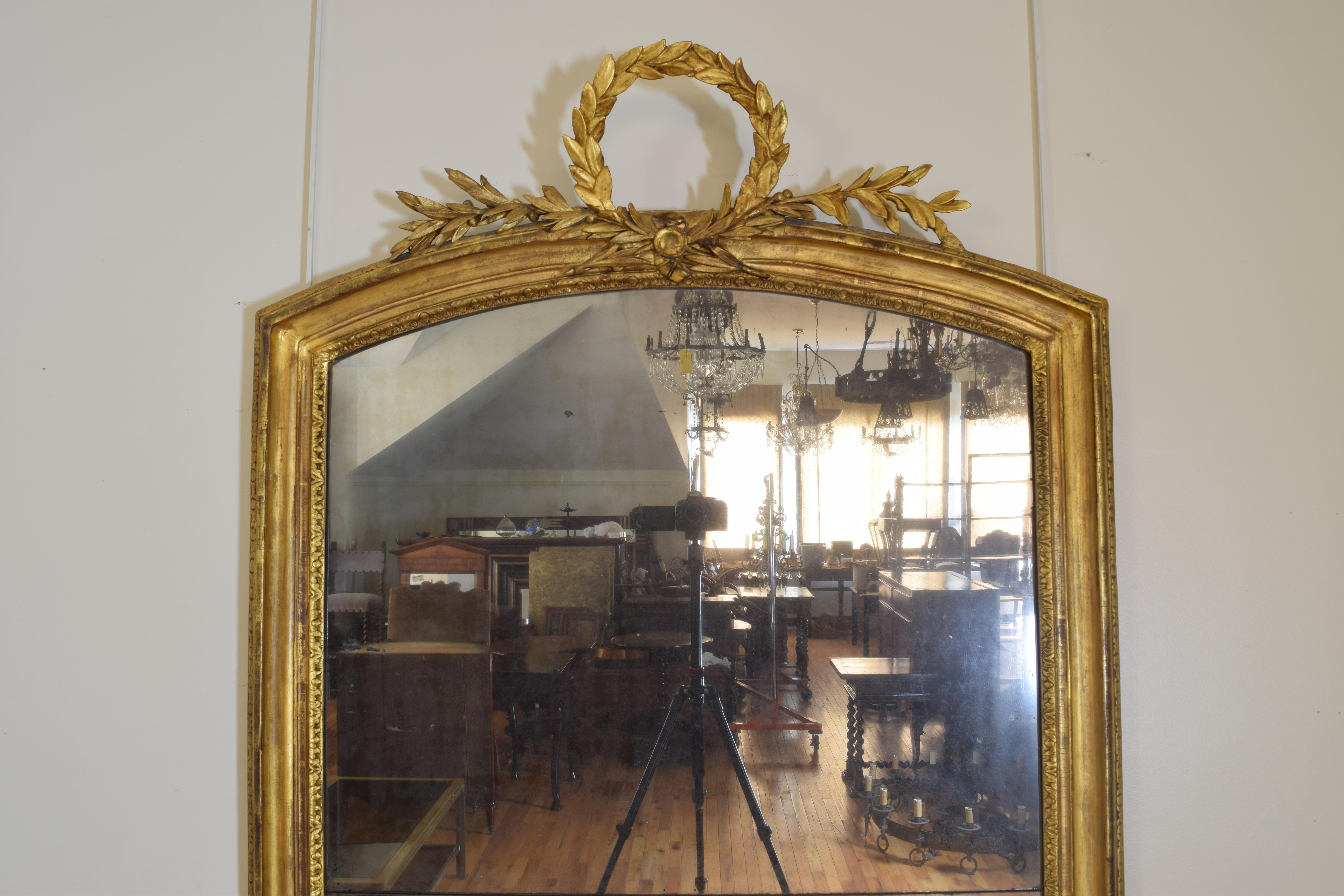 French Carved Giltwood and Carved Gesso Tall Mirror, Mid-19th Century In Excellent Condition In Atlanta, GA