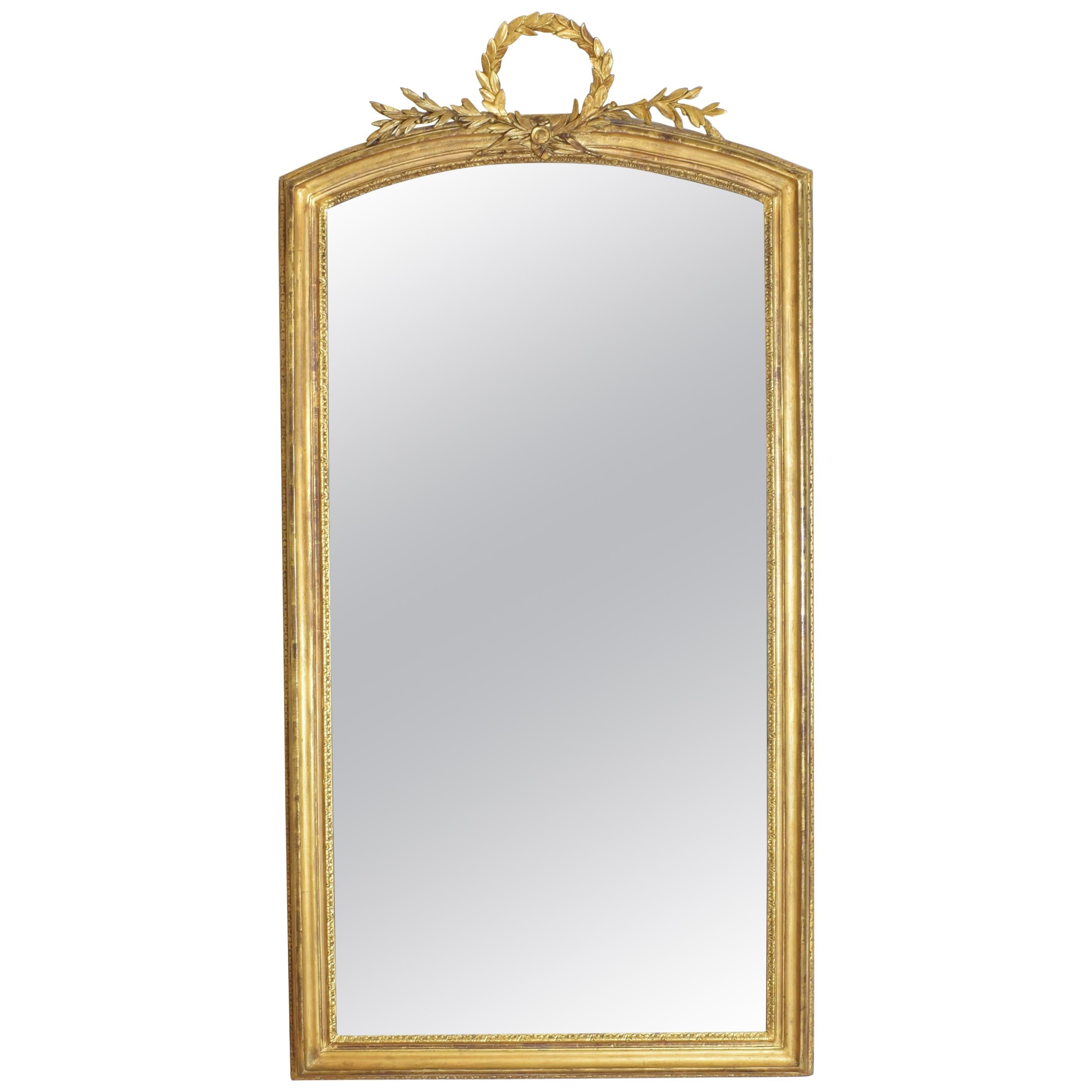 French Carved Giltwood and Carved Gesso Tall Mirror, Mid-19th Century