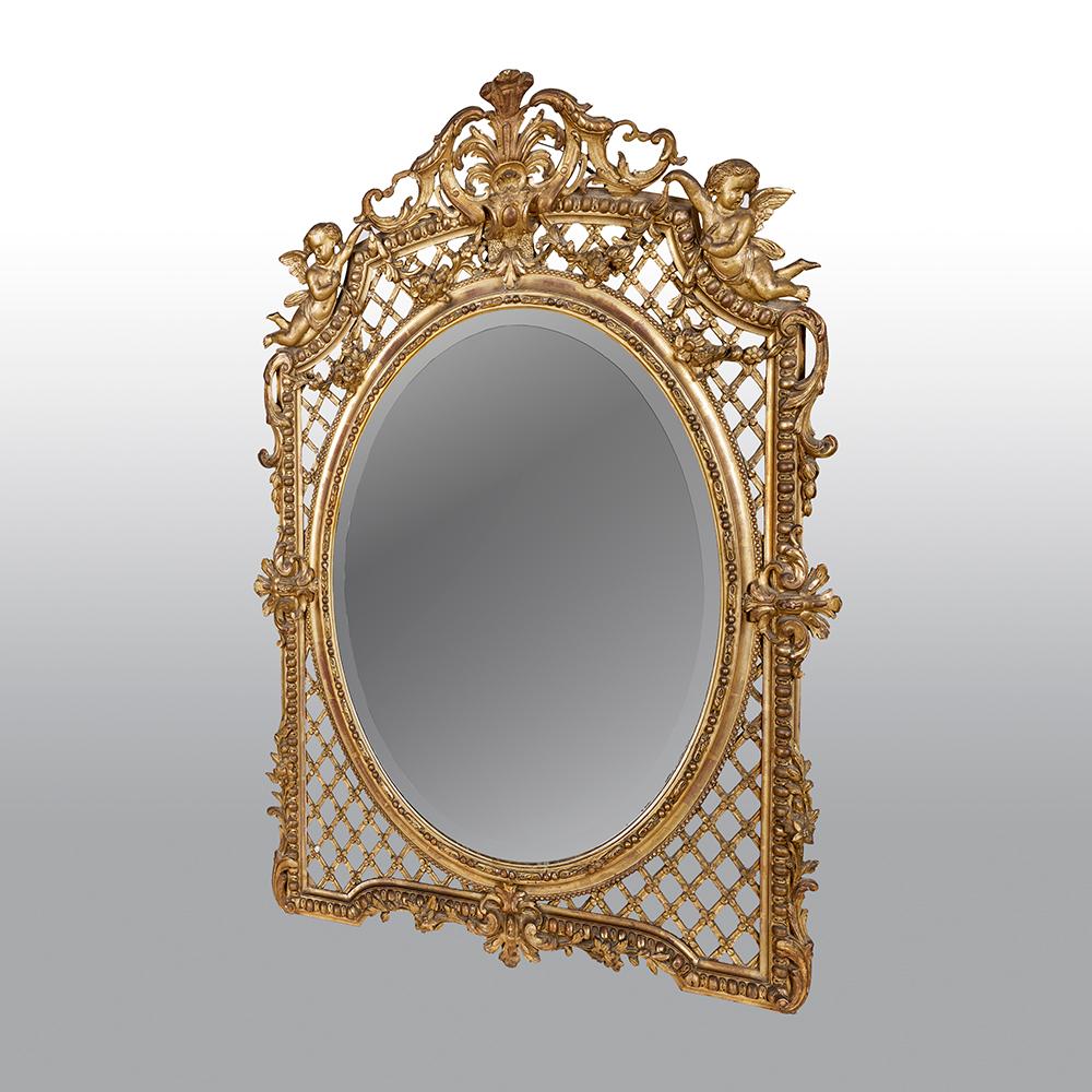 Classical Roman French Carved Giltwood Late 19th Century Mirror