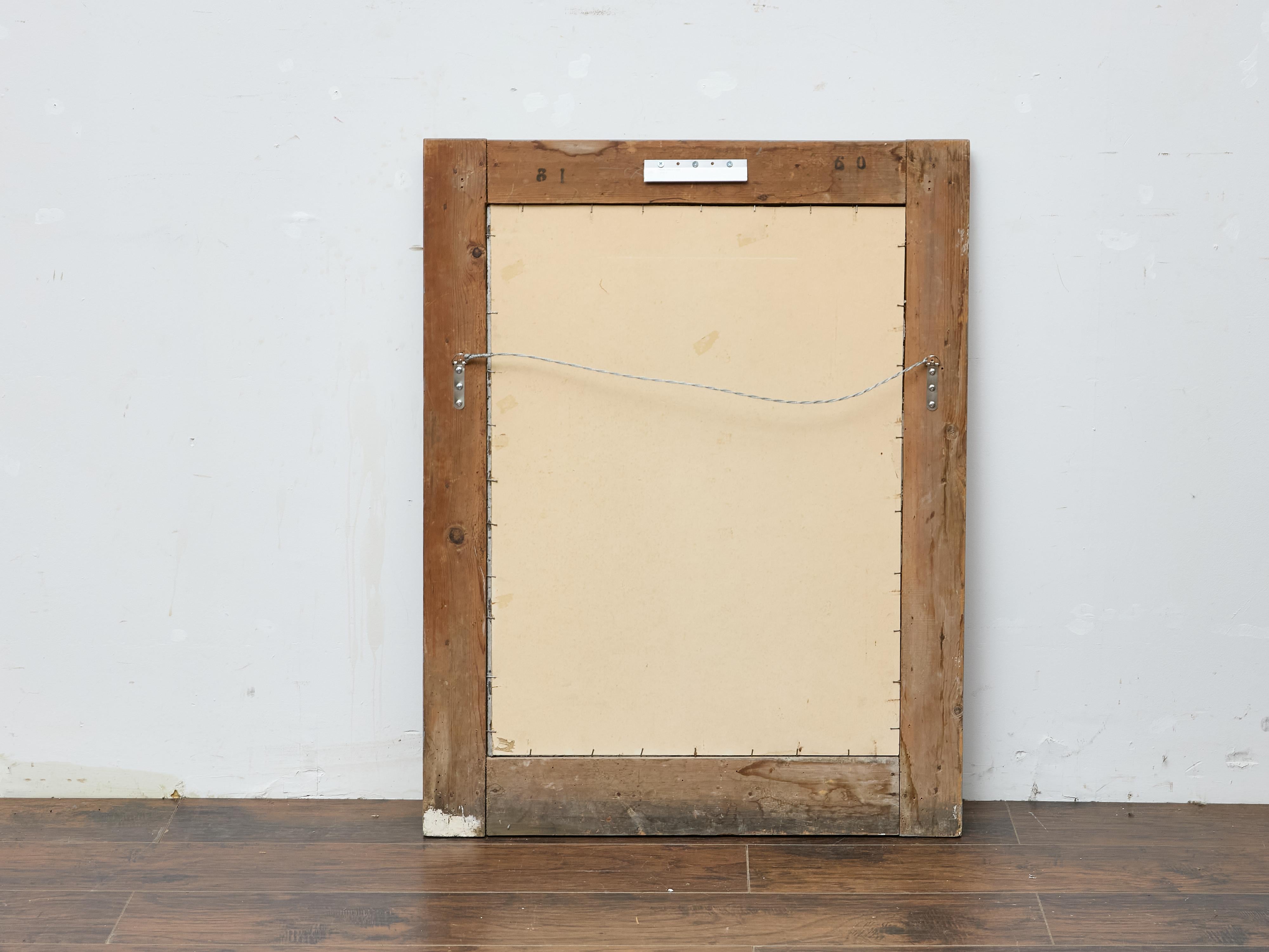 Espejo francés tallado en madera dorada con marco de madera pintada clara, hacia 1920 en venta 4