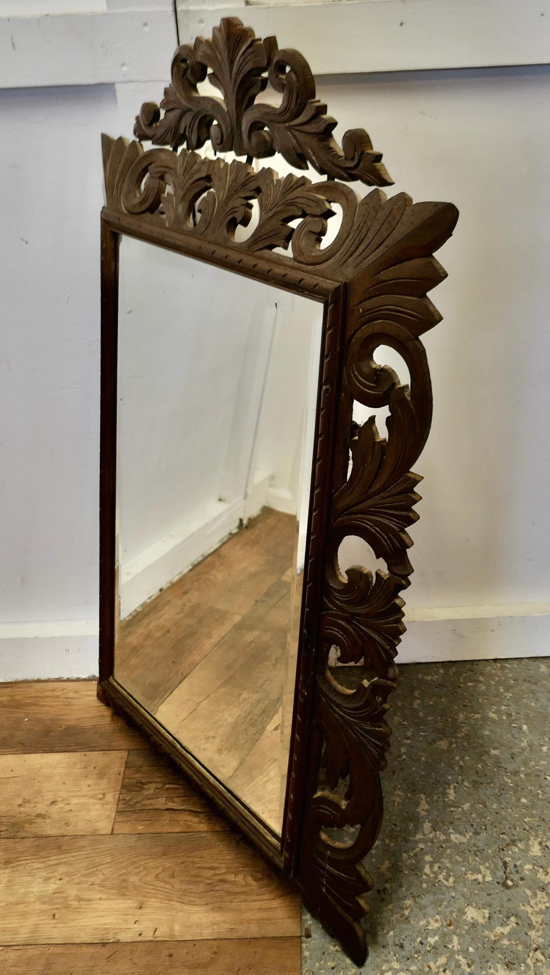 French Carved Gothic Oak Wall Mirror  The Oak Mirror Frame is Crisply Carved  For Sale 2