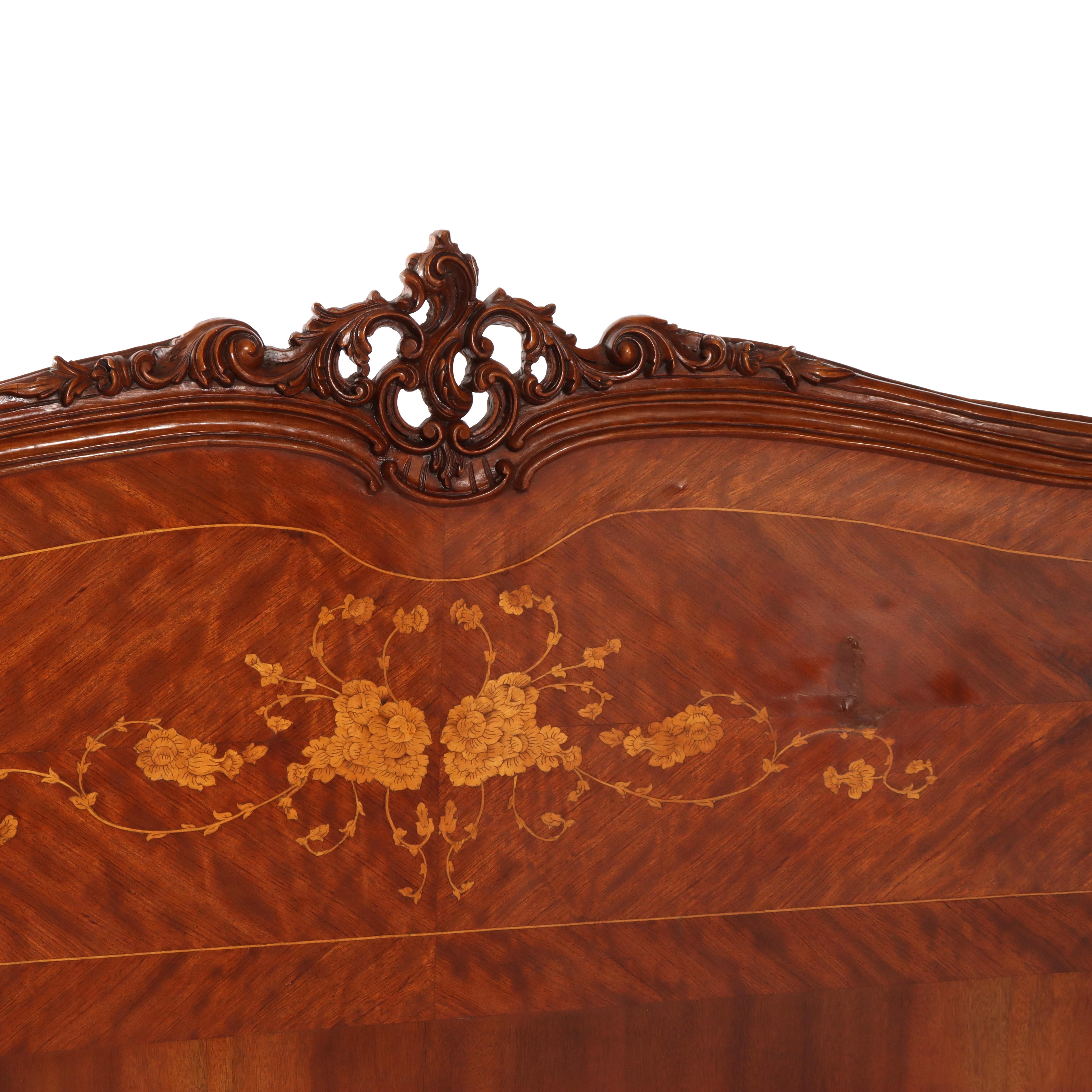 French Carved & Inlaid Kingwood & Satinwood Marquetry King Sized Bed 20thC For Sale 5