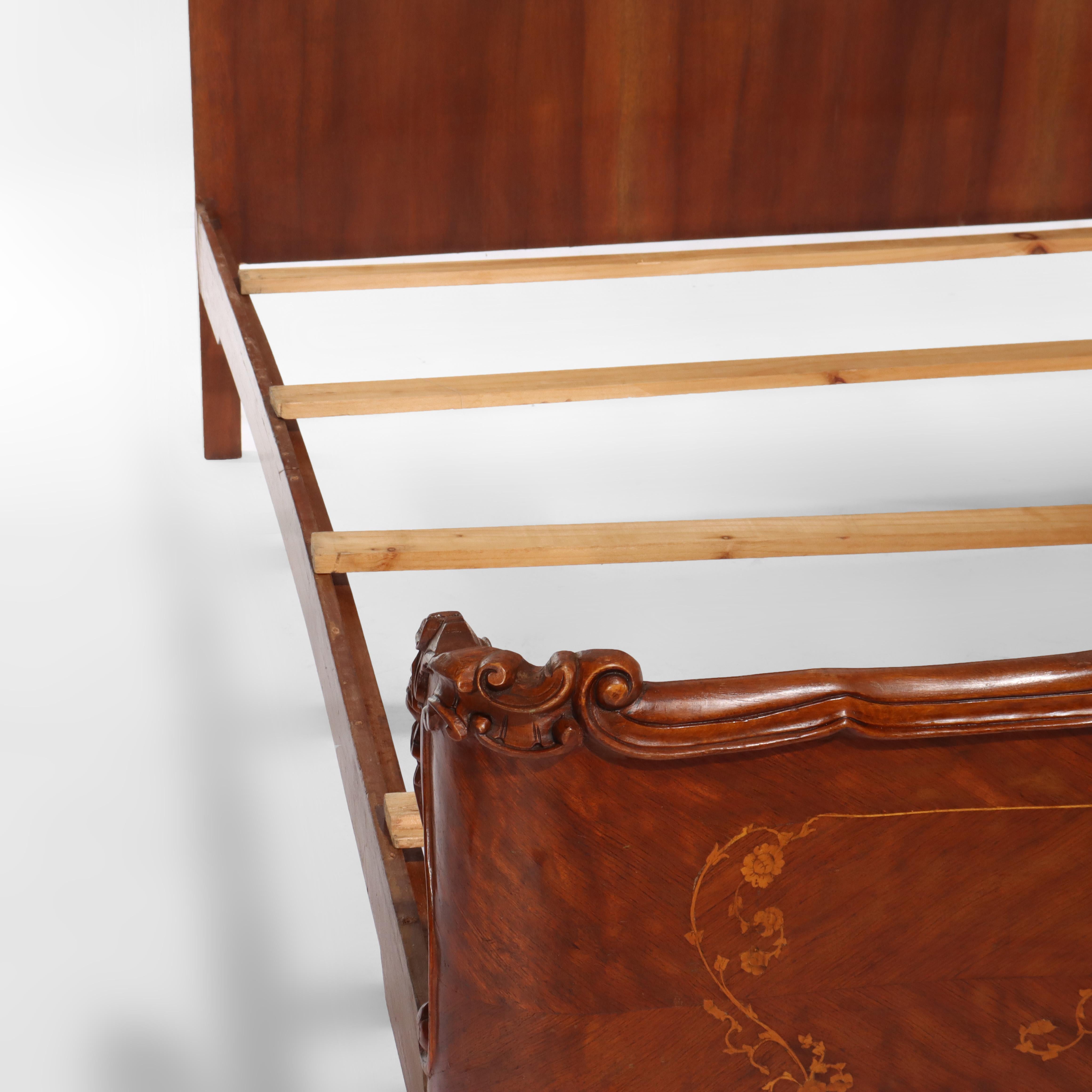 French Carved & Inlaid Kingwood & Satinwood Marquetry King Sized Bed 20thC For Sale 6