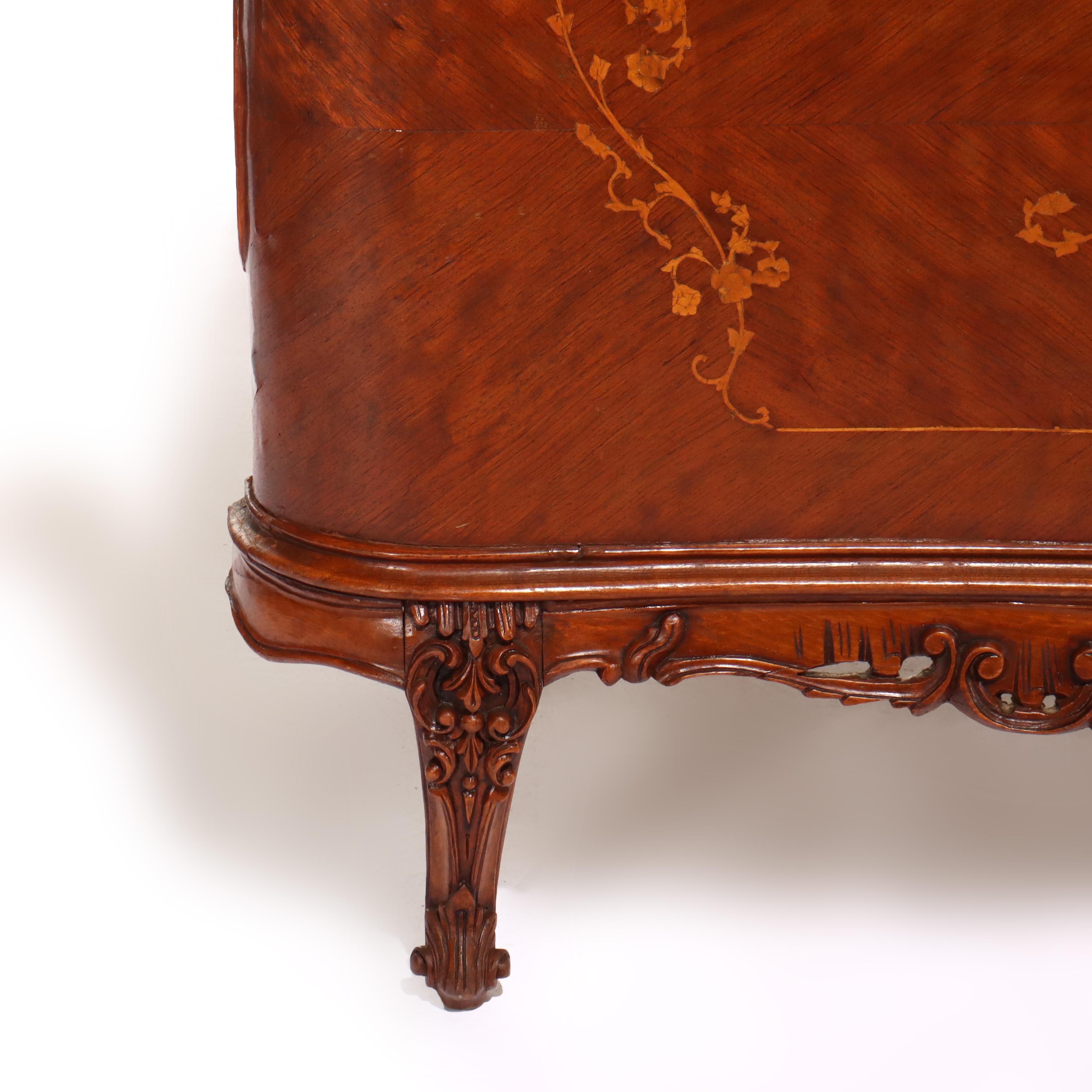 French Carved & Inlaid Kingwood & Satinwood Marquetry King Sized Bed 20thC For Sale 7