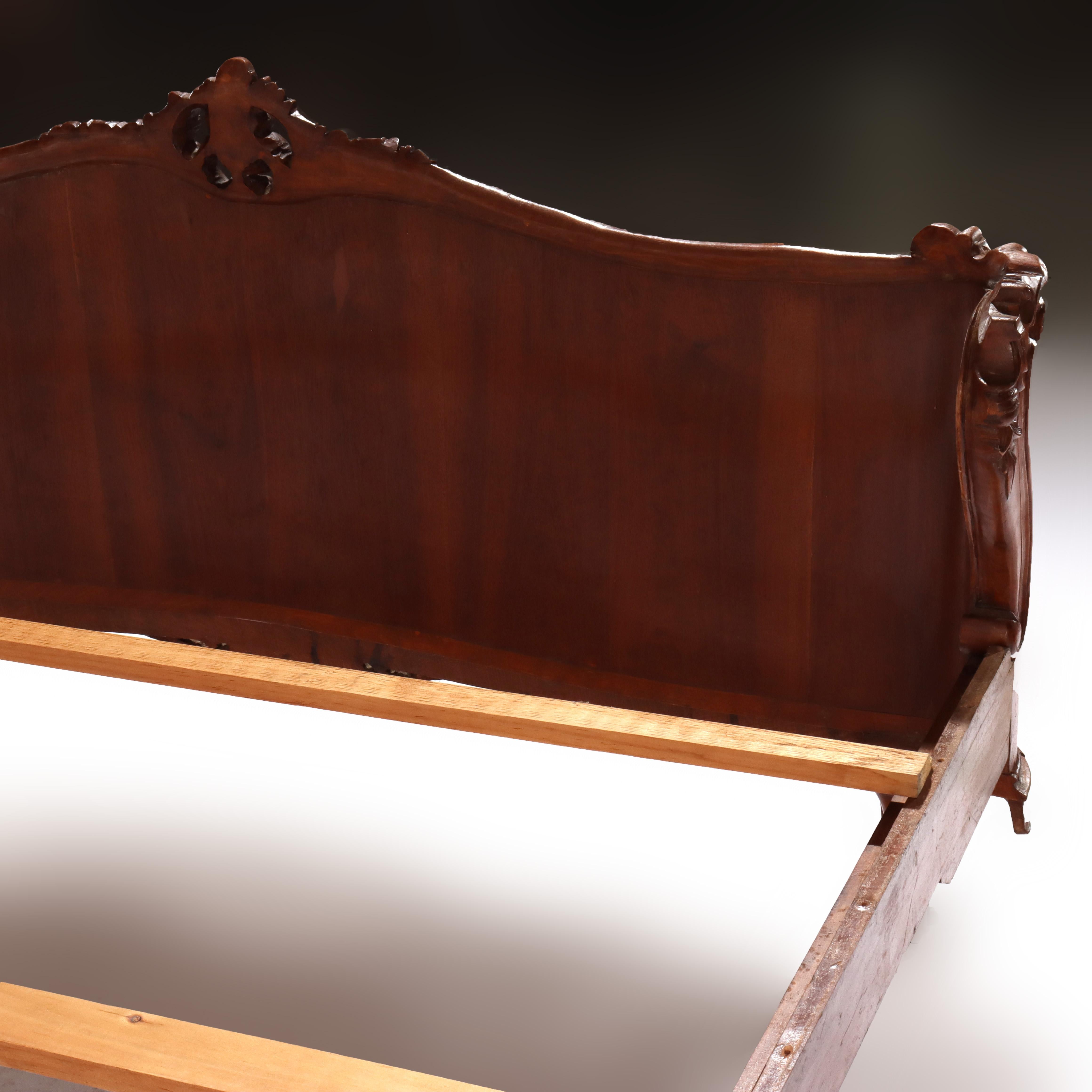 French Carved & Inlaid Kingwood & Satinwood Marquetry King Sized Bed 20thC For Sale 8