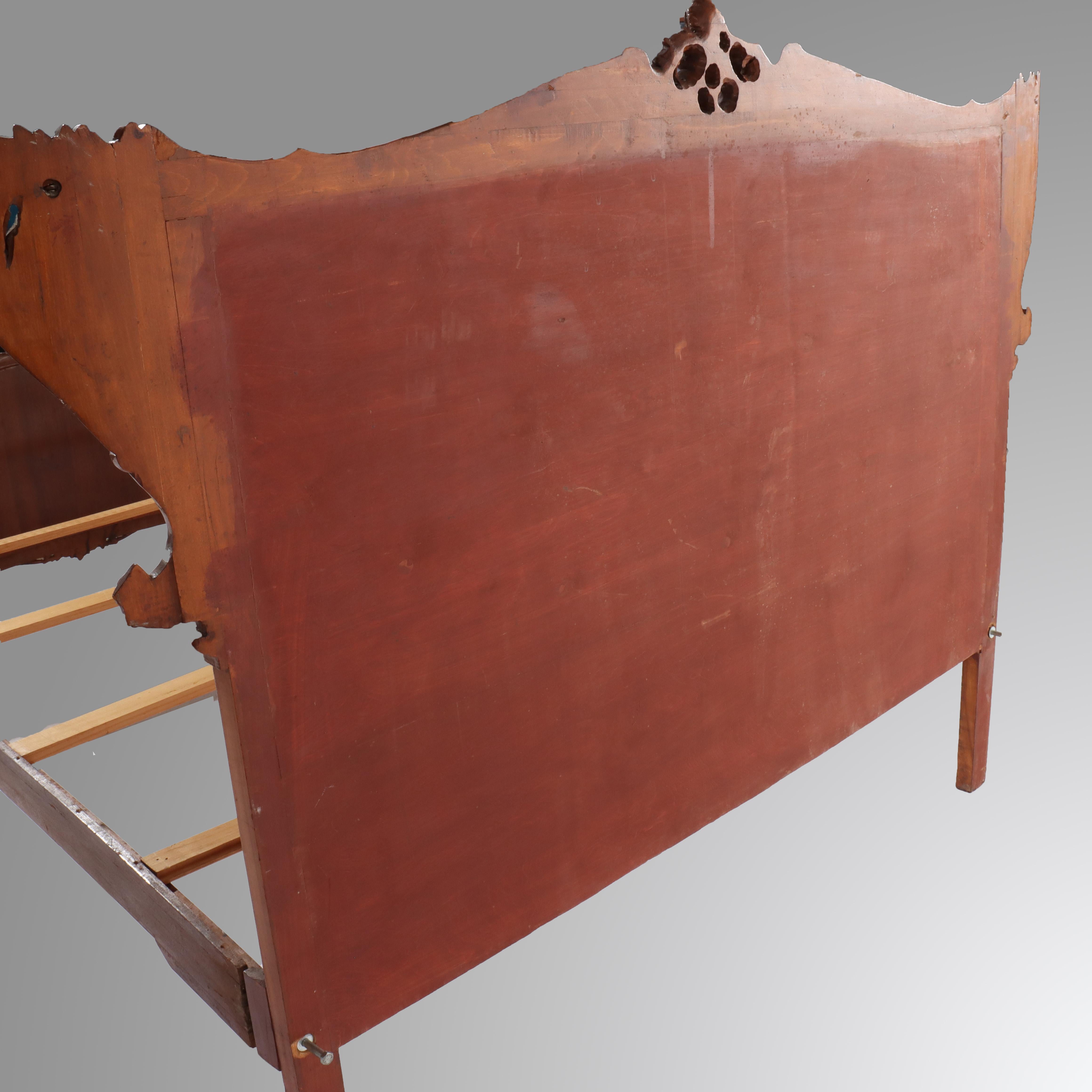 French Carved & Inlaid Kingwood & Satinwood Marquetry King Sized Bed 20thC For Sale 9