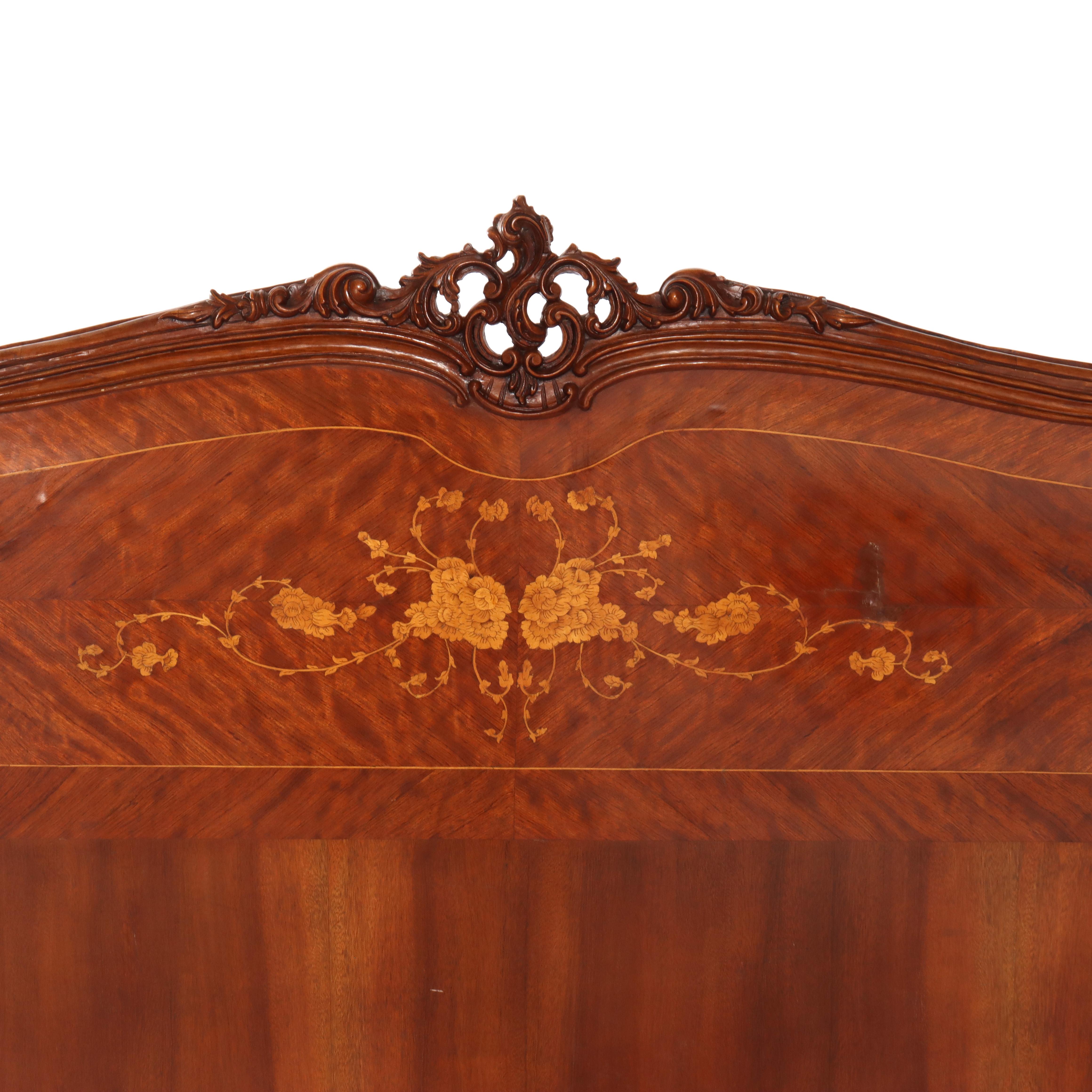 French Carved & Inlaid Kingwood & Satinwood Marquetry King Sized Bed 20thC For Sale 10