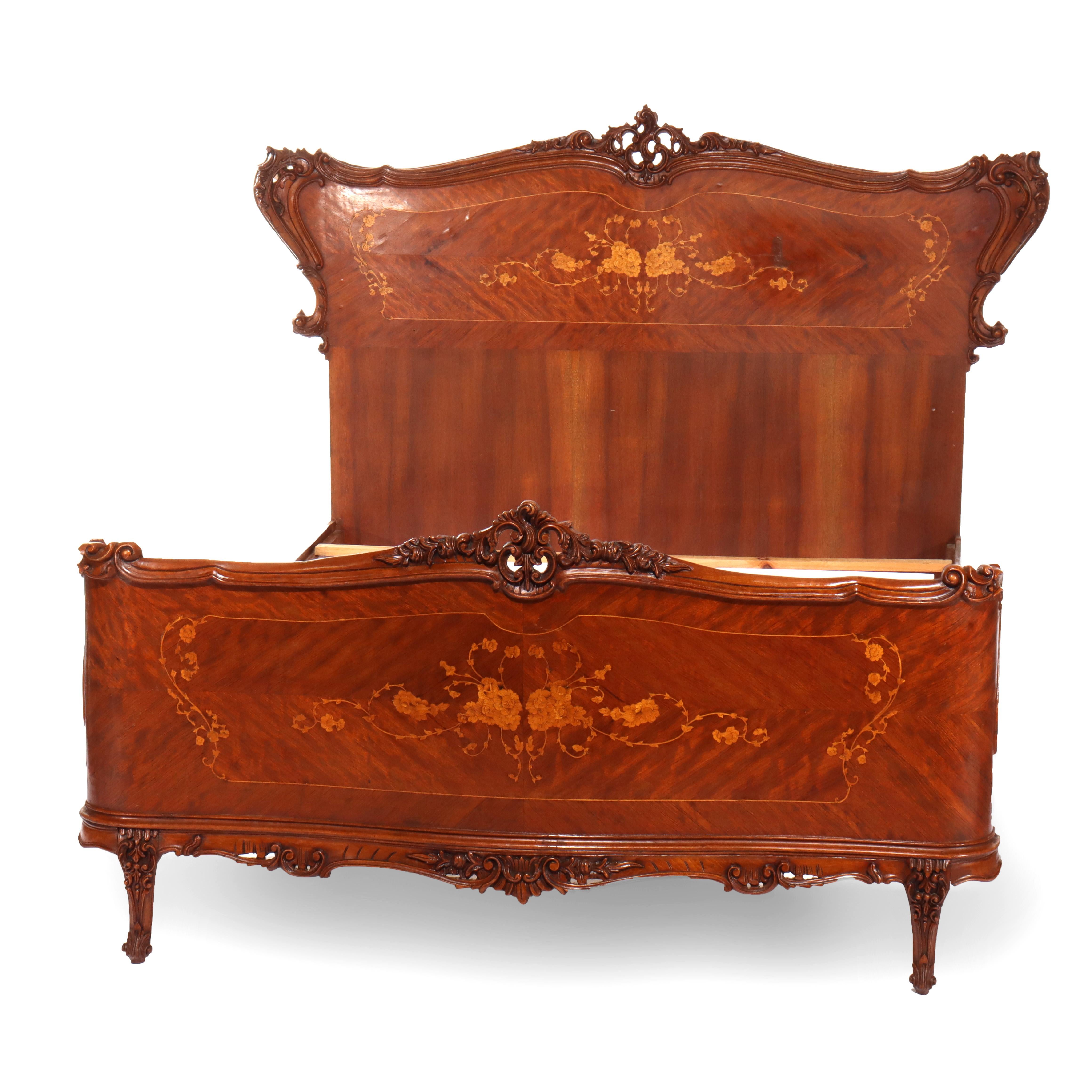 ***Reduced In-House Delivery Rates - Click on “Ask Seller” to Request a Quote***
French Carved & Inlaid Kingwood & Satinwood Marquetry King Sized Bed 20thC
Measures - headboard 57