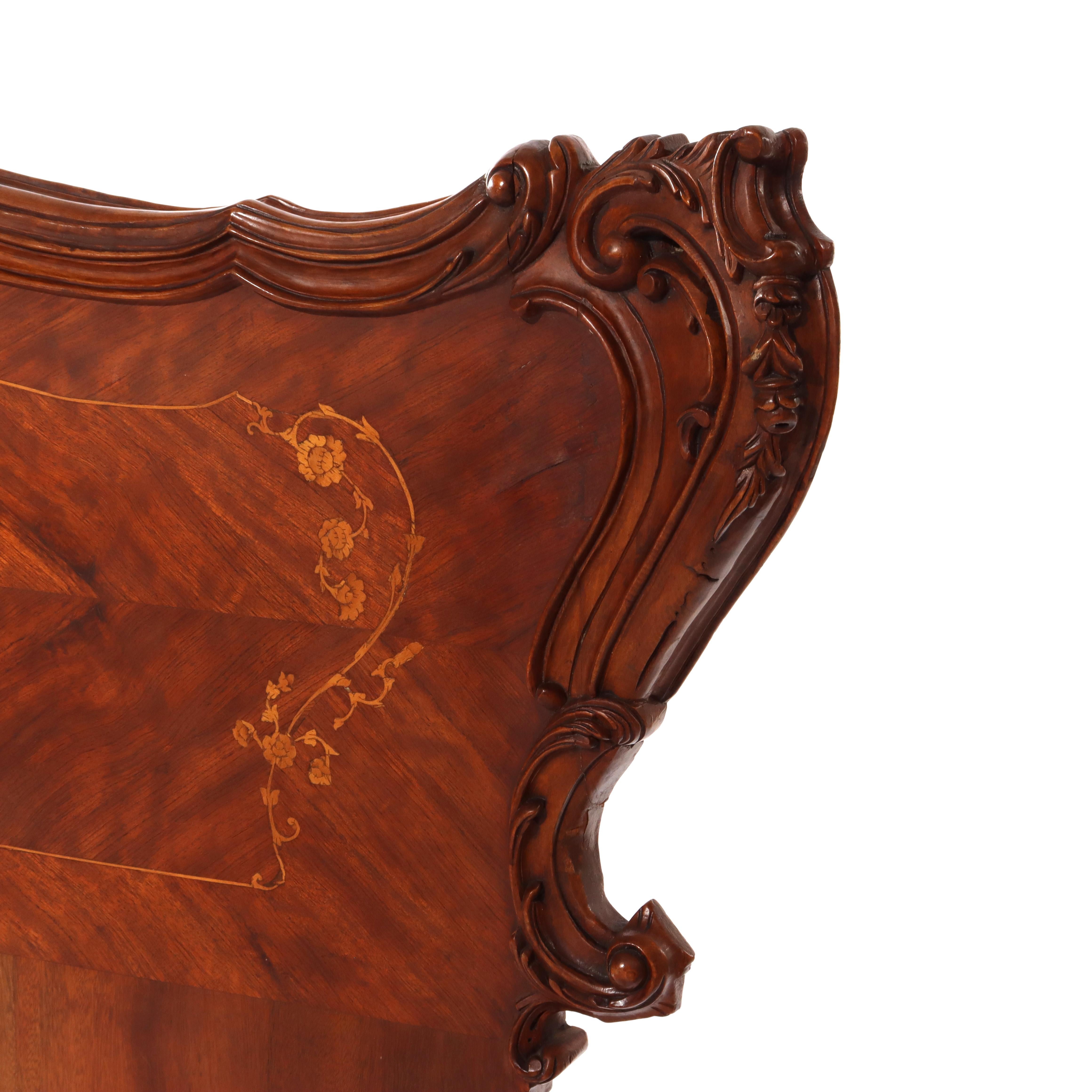 French Carved & Inlaid Kingwood & Satinwood Marquetry King Sized Bed 20thC For Sale 3