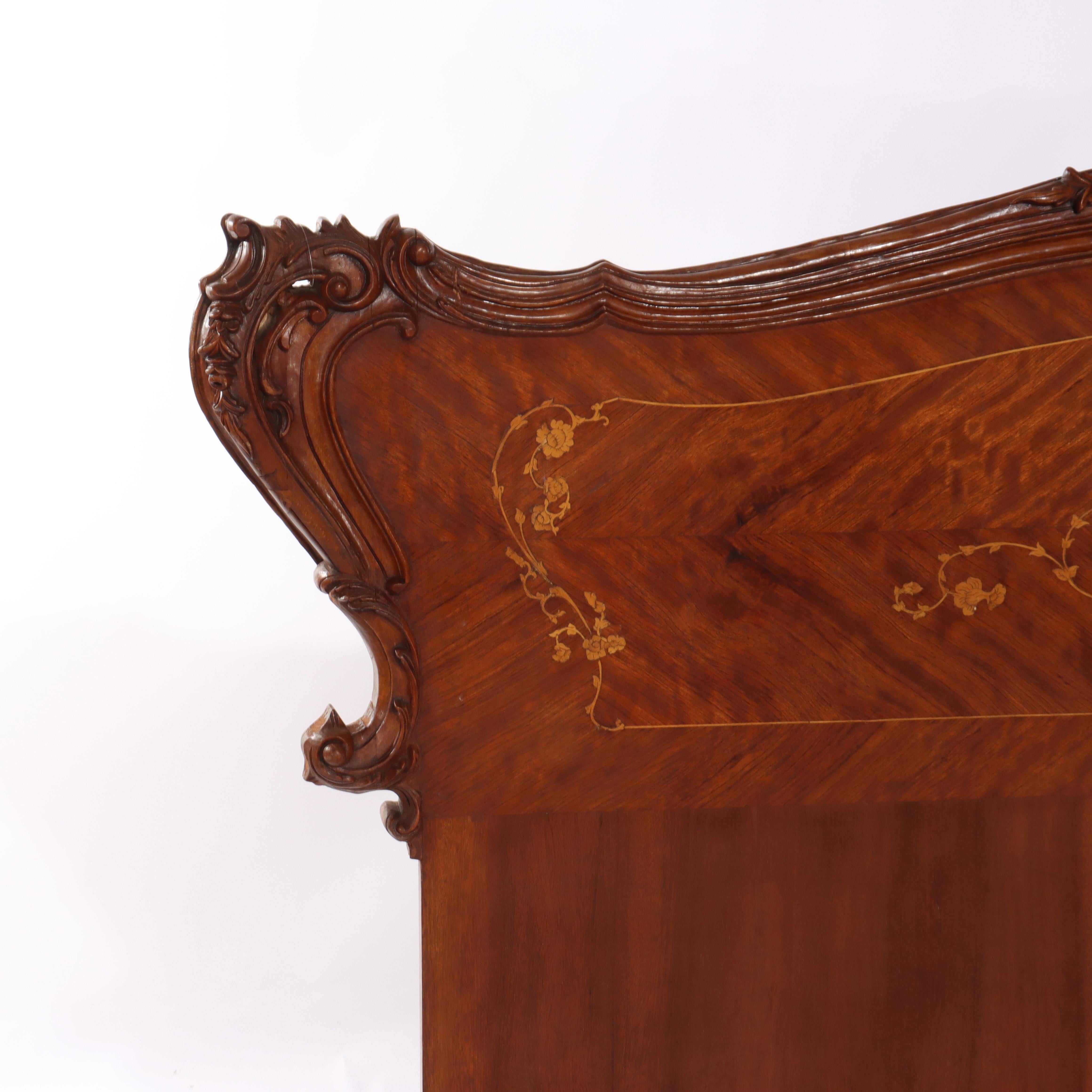 French Carved & Inlaid Kingwood & Satinwood Marquetry King Sized Bed 20thC For Sale 4