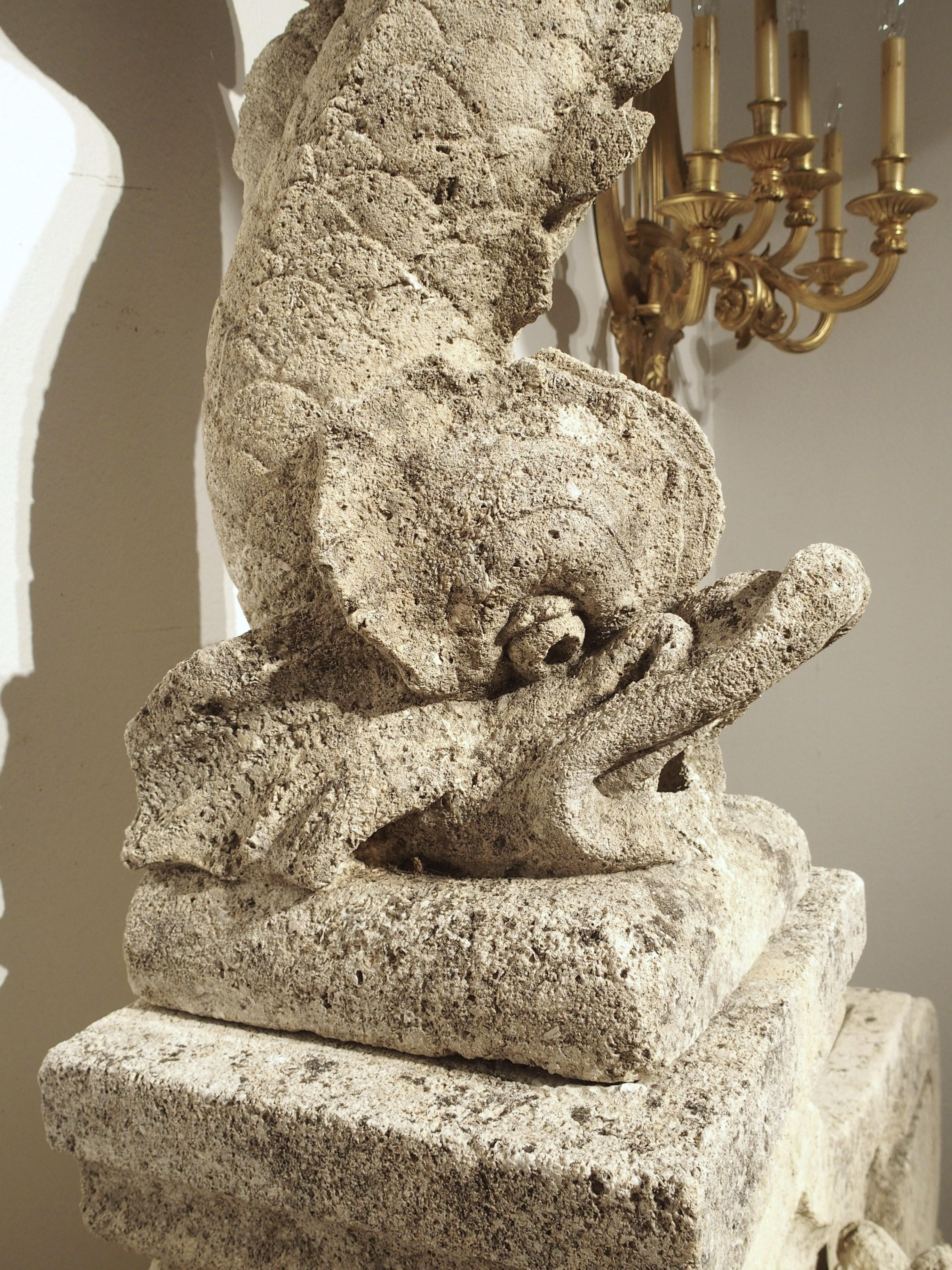 French Carved Limestone Dolphin Fountain Element from Nice, Circa 1890 1