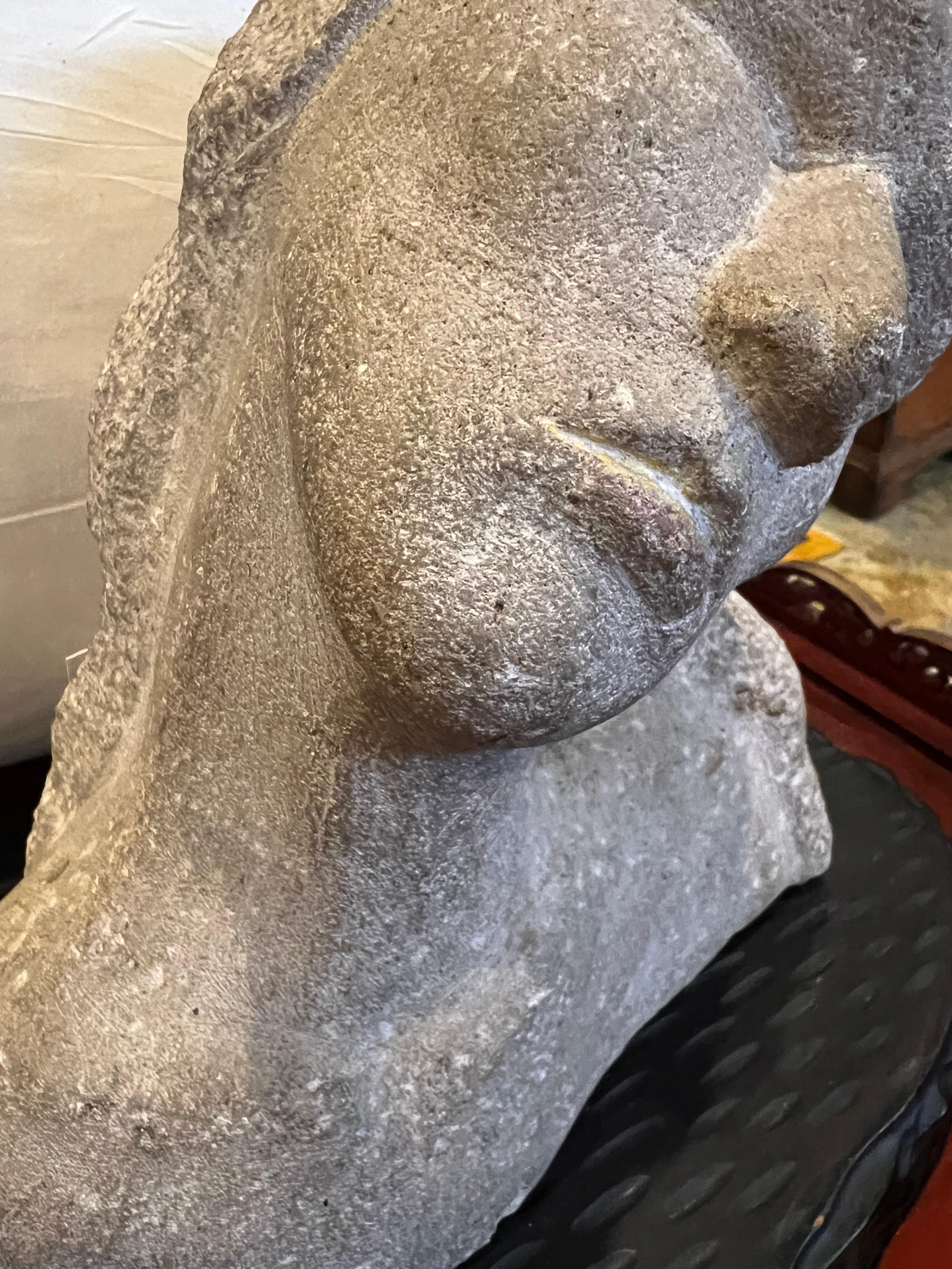 European French Carved Limestone Head of a Woman Sculpture For Sale