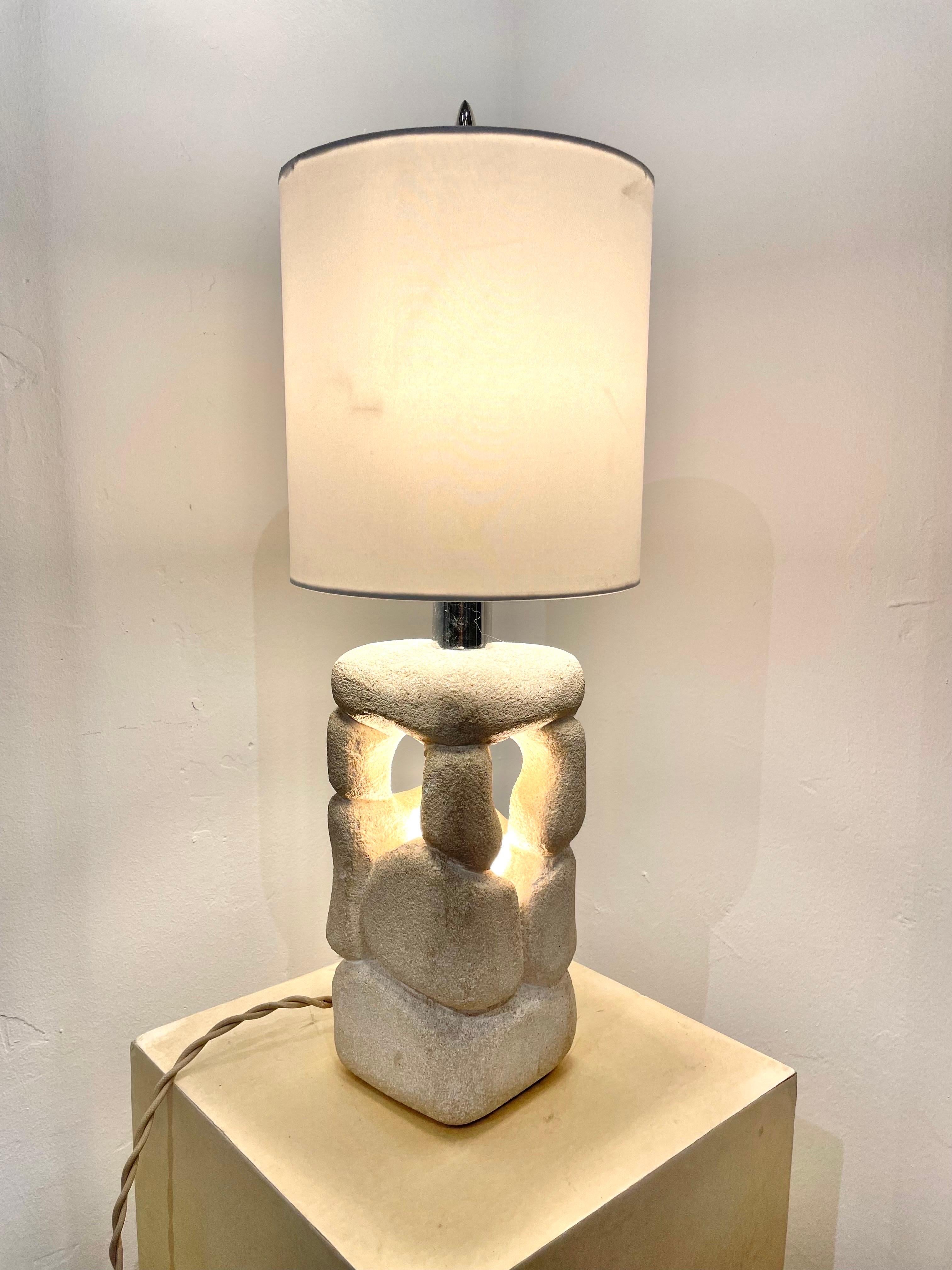 French Carved Limestone Table Lamp by Atelier A 3