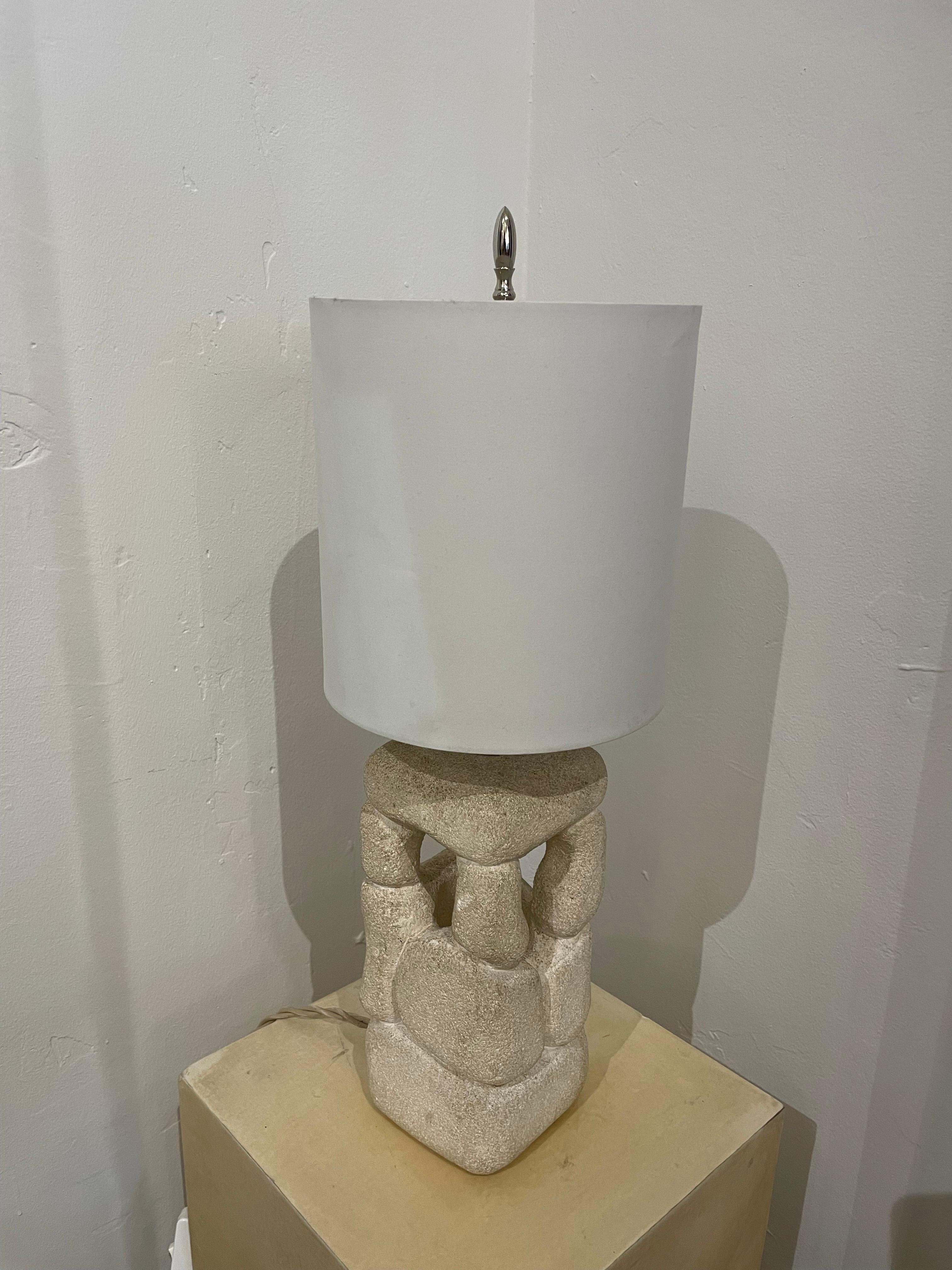 French Carved Limestone Table Lamp by Atelier A 1