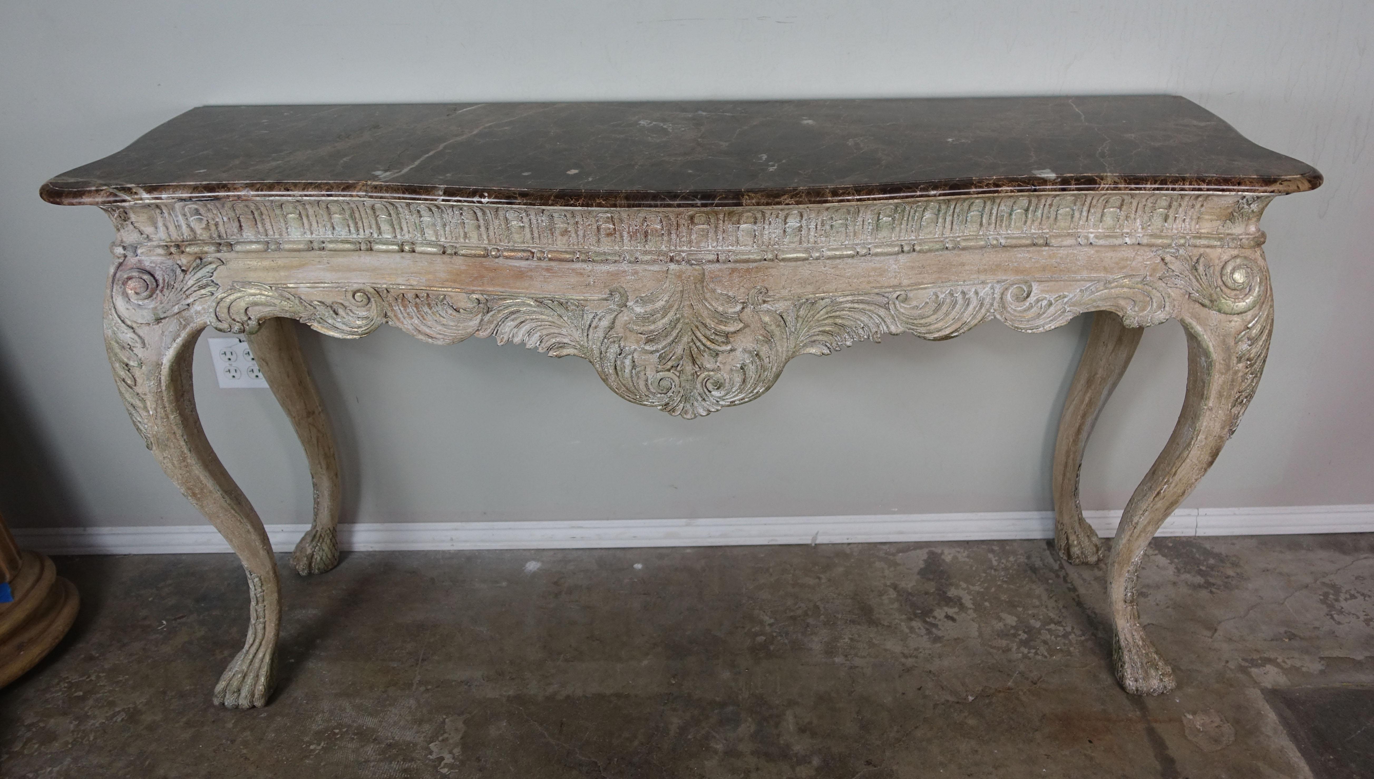 French Carved Louis XV Style Console with Marble Top, circa 1900 In Distressed Condition In Los Angeles, CA