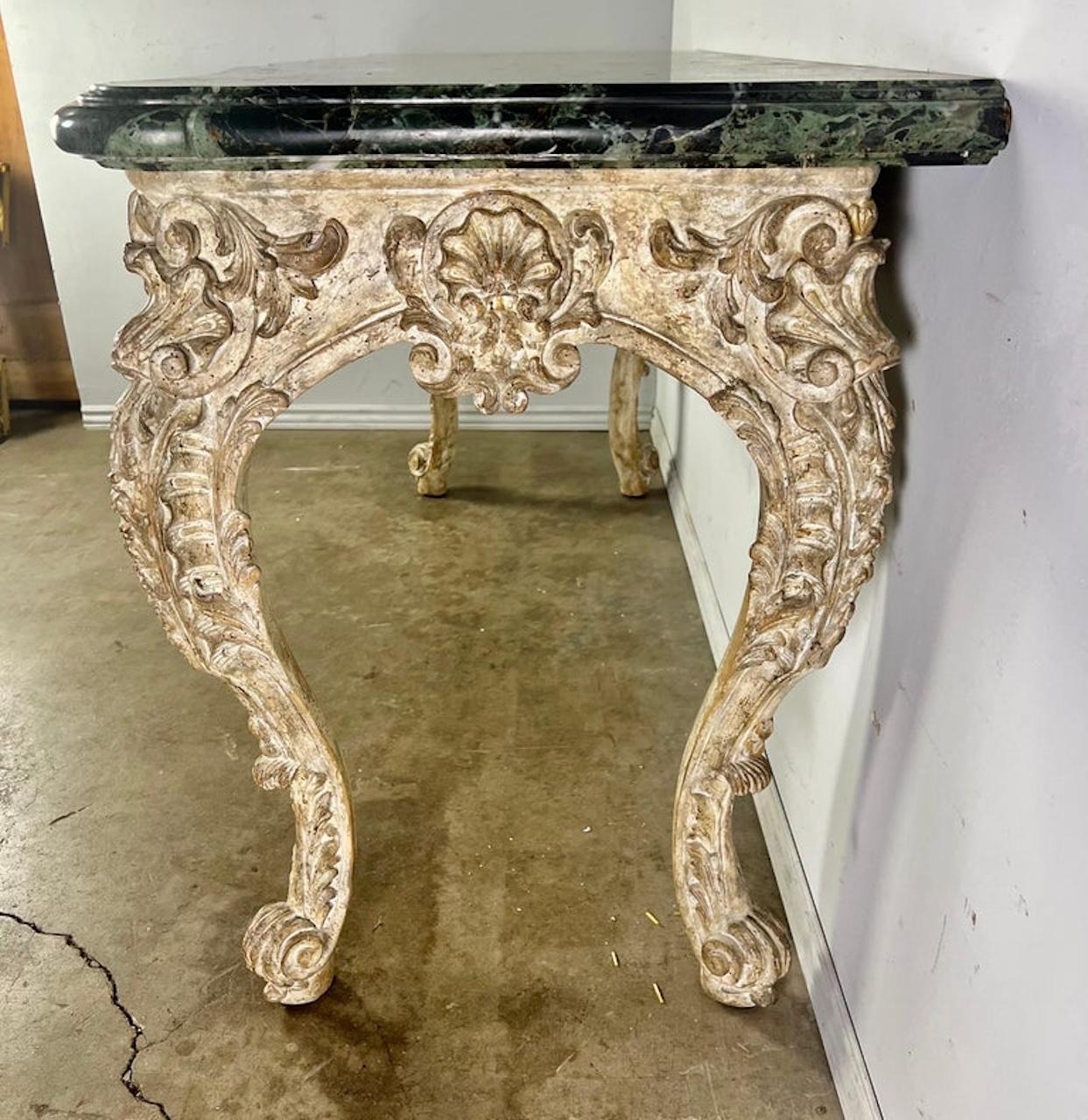 Rococo French Carved Louis XV Style Console with Marble Top For Sale