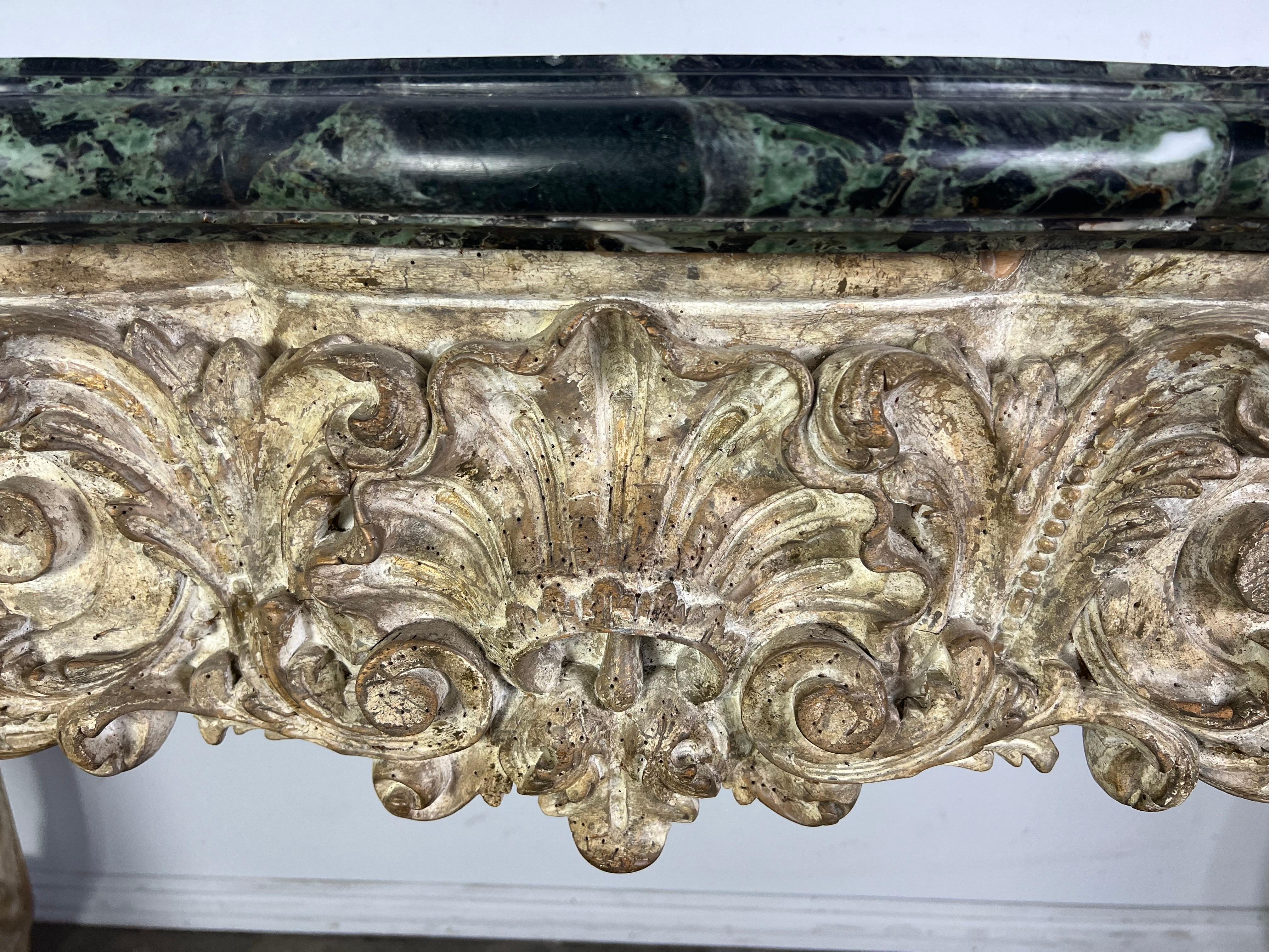 Hand-Painted French Carved Louis XV Style Console with Marble Top
