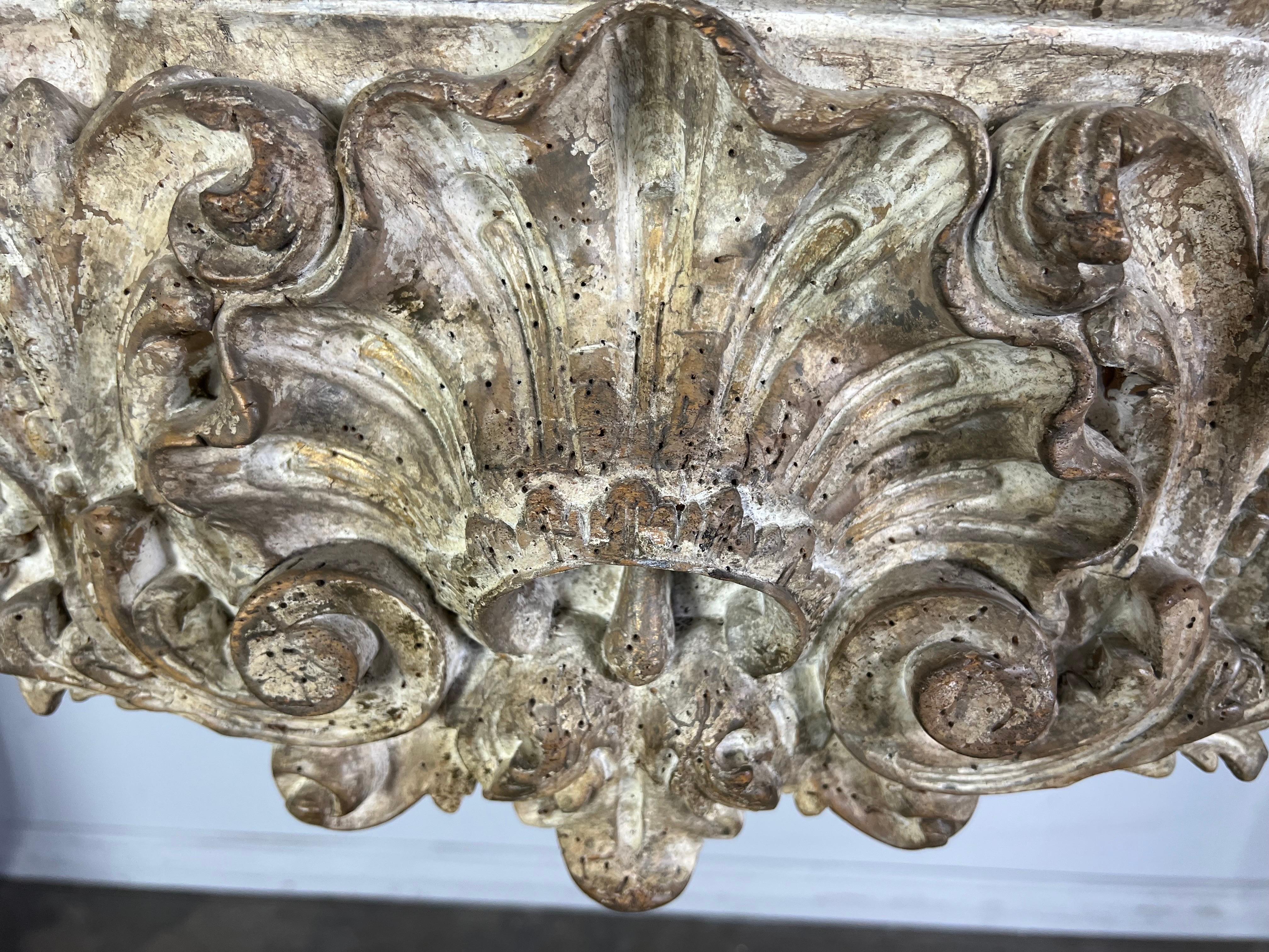 French Carved Louis XV Style Console with Marble Top In Distressed Condition In Los Angeles, CA