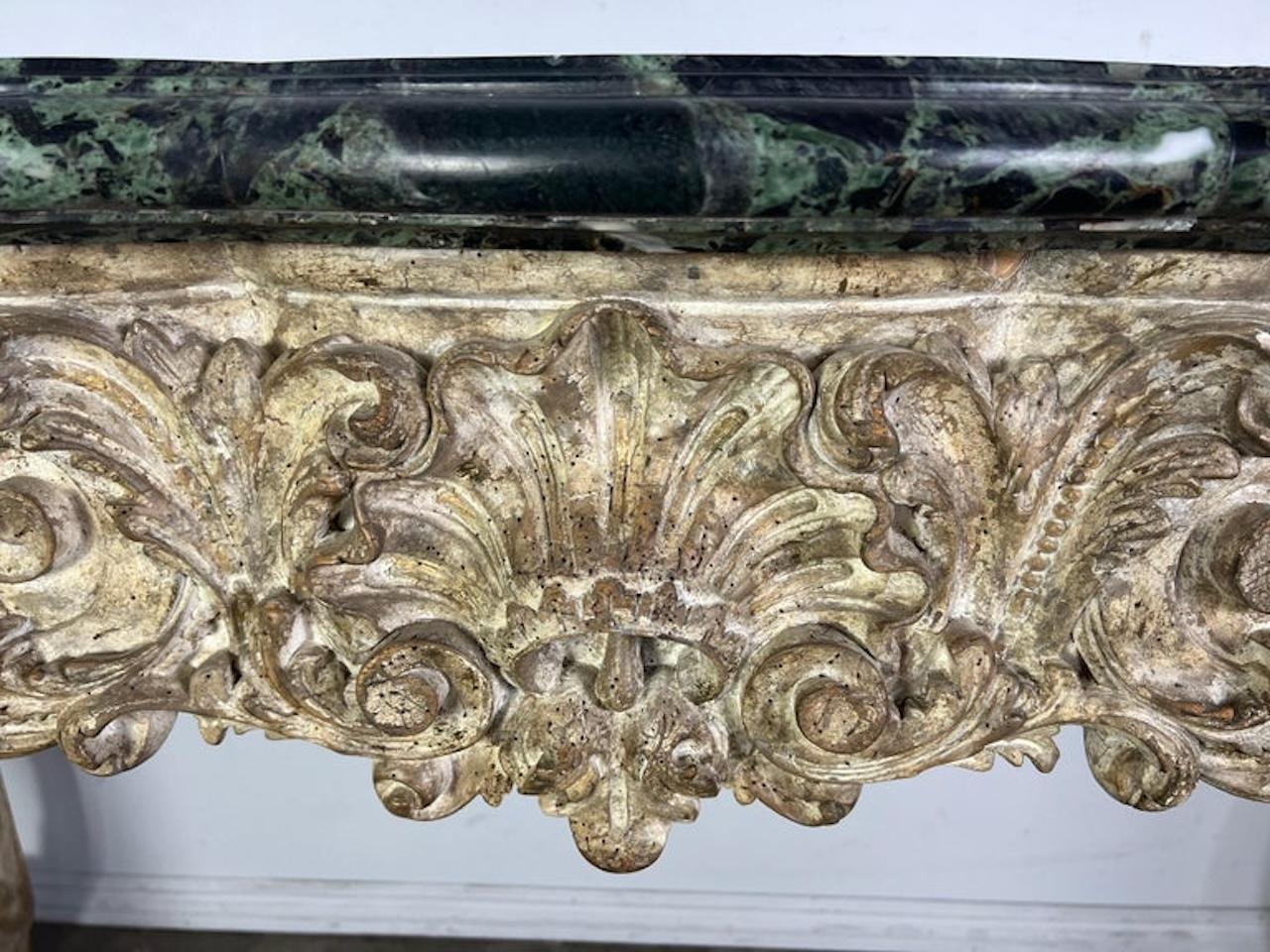 Wood French Carved Louis XV Style Console with Marble Top For Sale