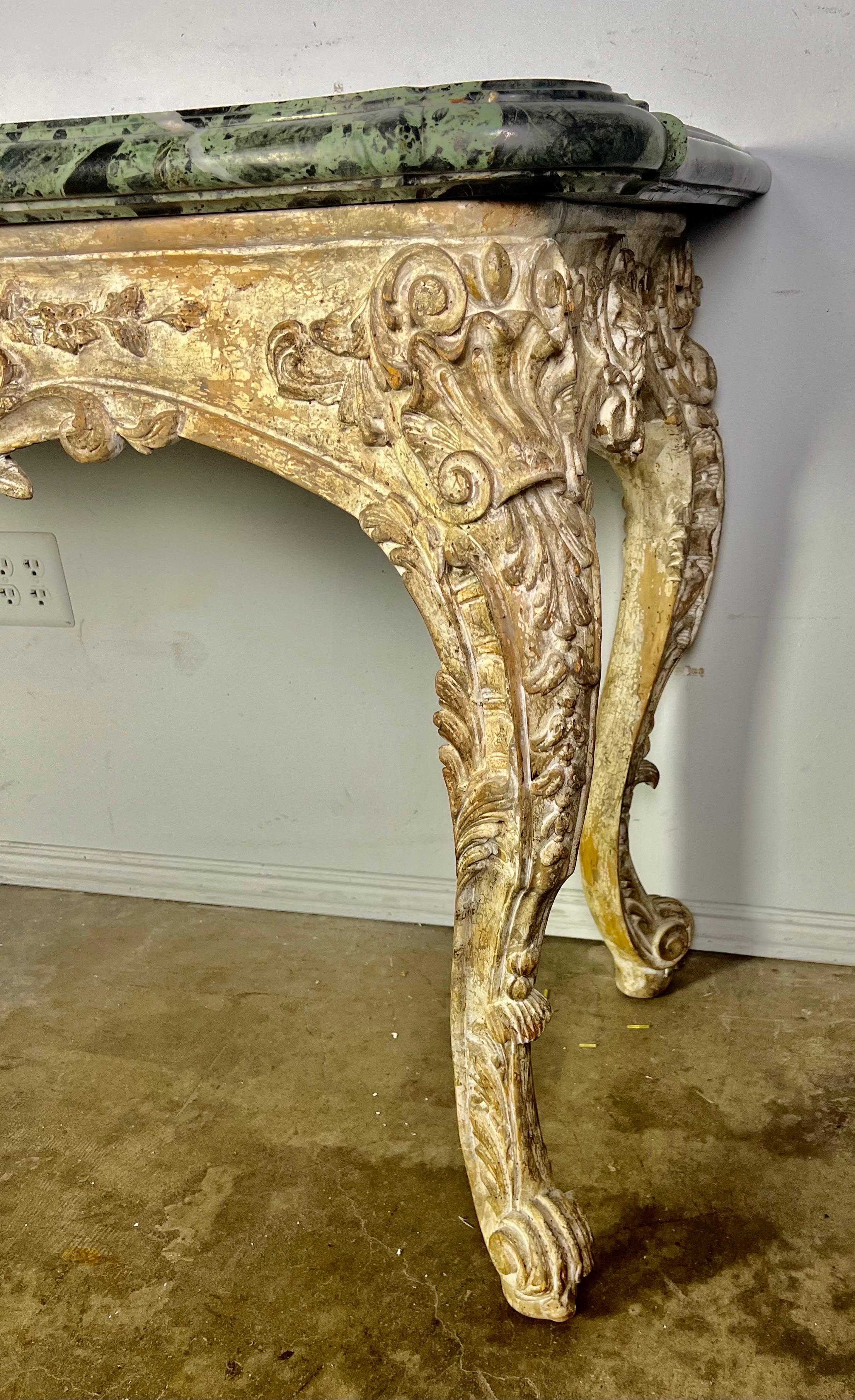 French Carved Louis XV Style Console with Marble Top 1