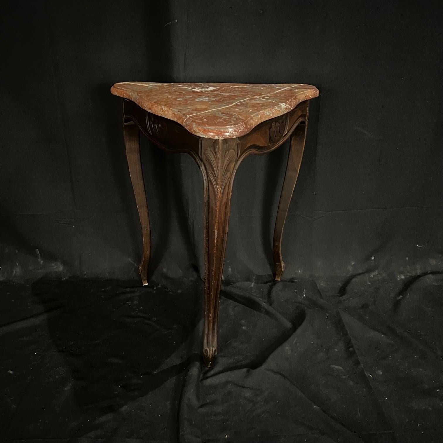 19th Century  French Carved Louis XV Triangular Marble Top Side Table For Sale
