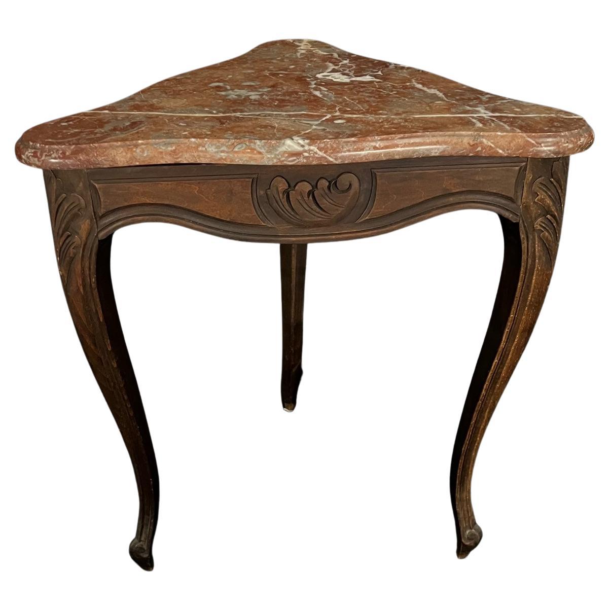  French Carved Louis XV Triangular Marble Top Side Table