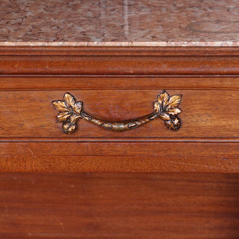 French Carved Mahogany ‘Art Nouveau’ Influenced Marble-Top Buffet In Good Condition For Sale In Vancouver, British Columbia