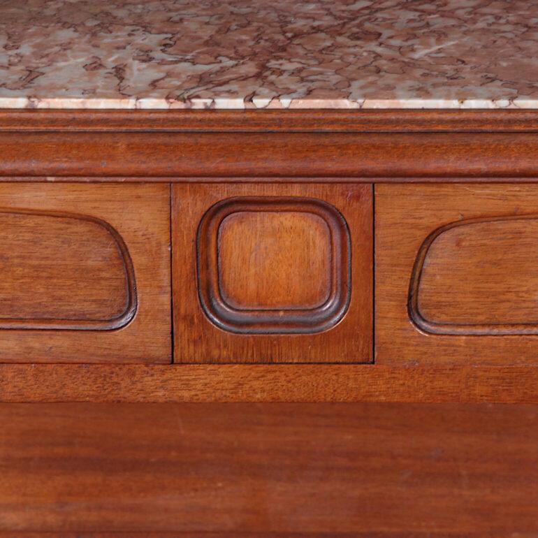20th Century French Carved Mahogany ‘Art Nouveau’ Influenced Marble-Top Buffet For Sale