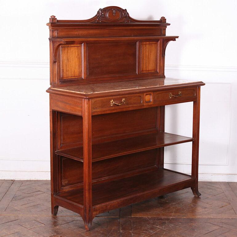 Bronze French Carved Mahogany ‘Art Nouveau’ Influenced Marble-Top Buffet For Sale