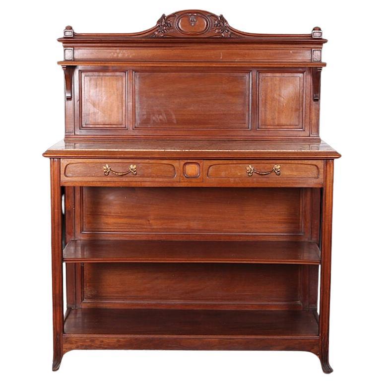 French Carved Mahogany ‘Art Nouveau’ Influenced Marble-Top Buffet