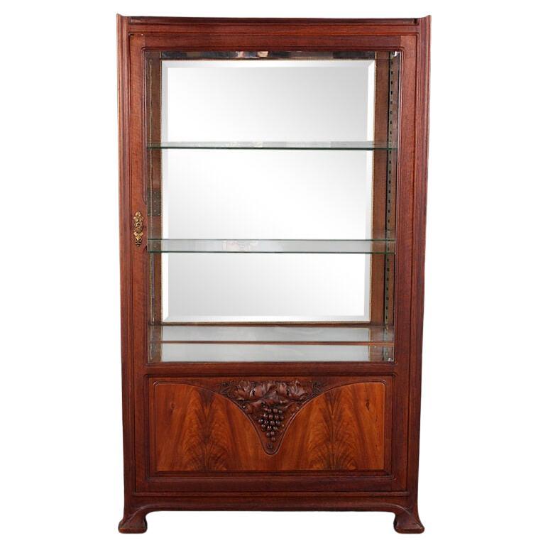 French Carved Mahogany Art Nouveau Vitrine China Cabinet