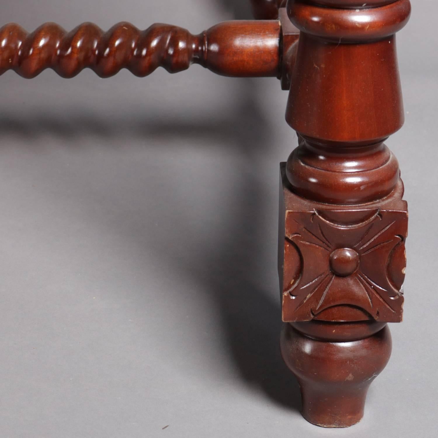 French Carved Mahogany Barley Twist & Rosette Conference or Dining Table 20th C In Good Condition In Big Flats, NY