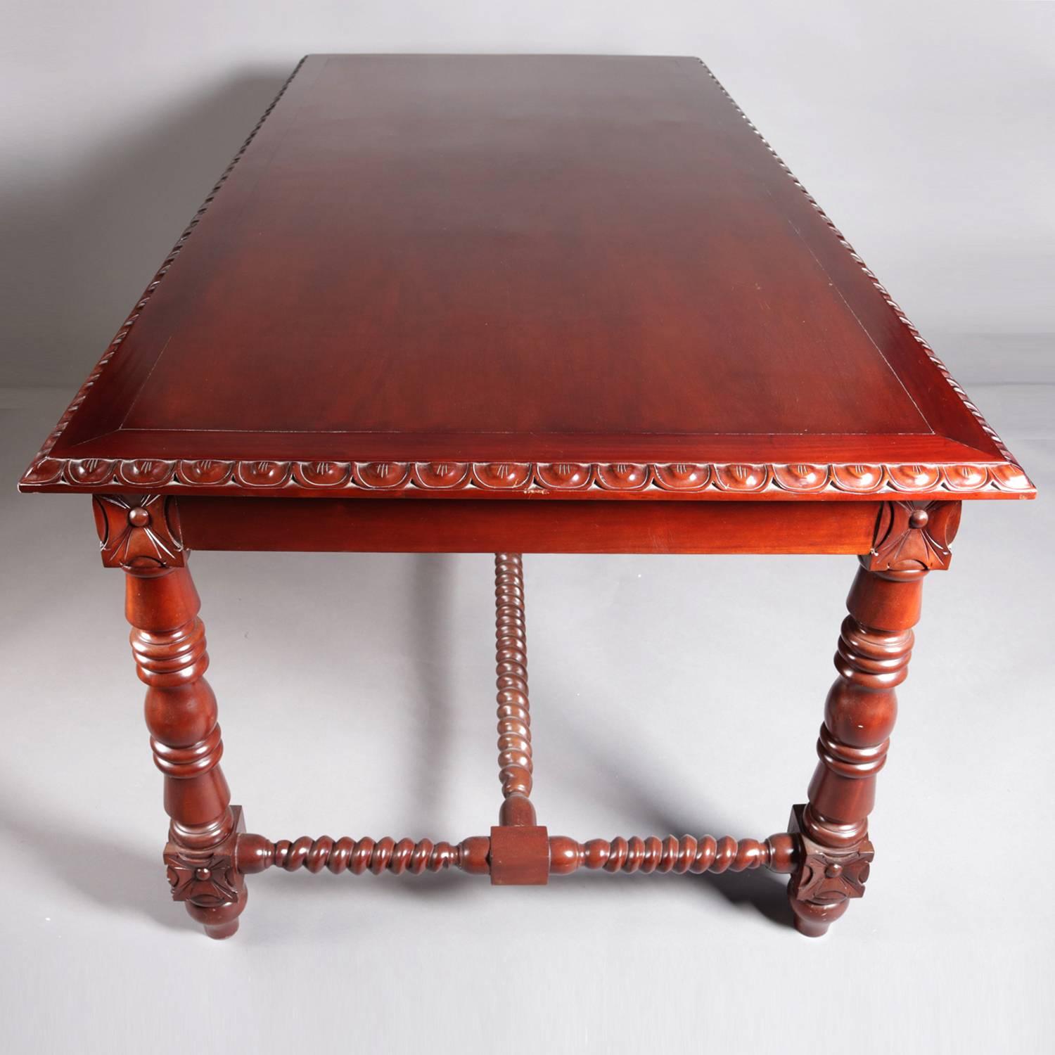20th Century French Carved Mahogany Barley Twist & Rosette Conference or Dining Table 20th C