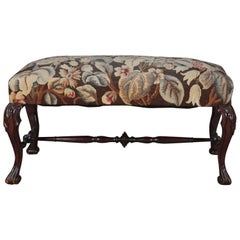 French Carved Mahogany & Foliate Tapestry Upholstered Bench, 19th Century