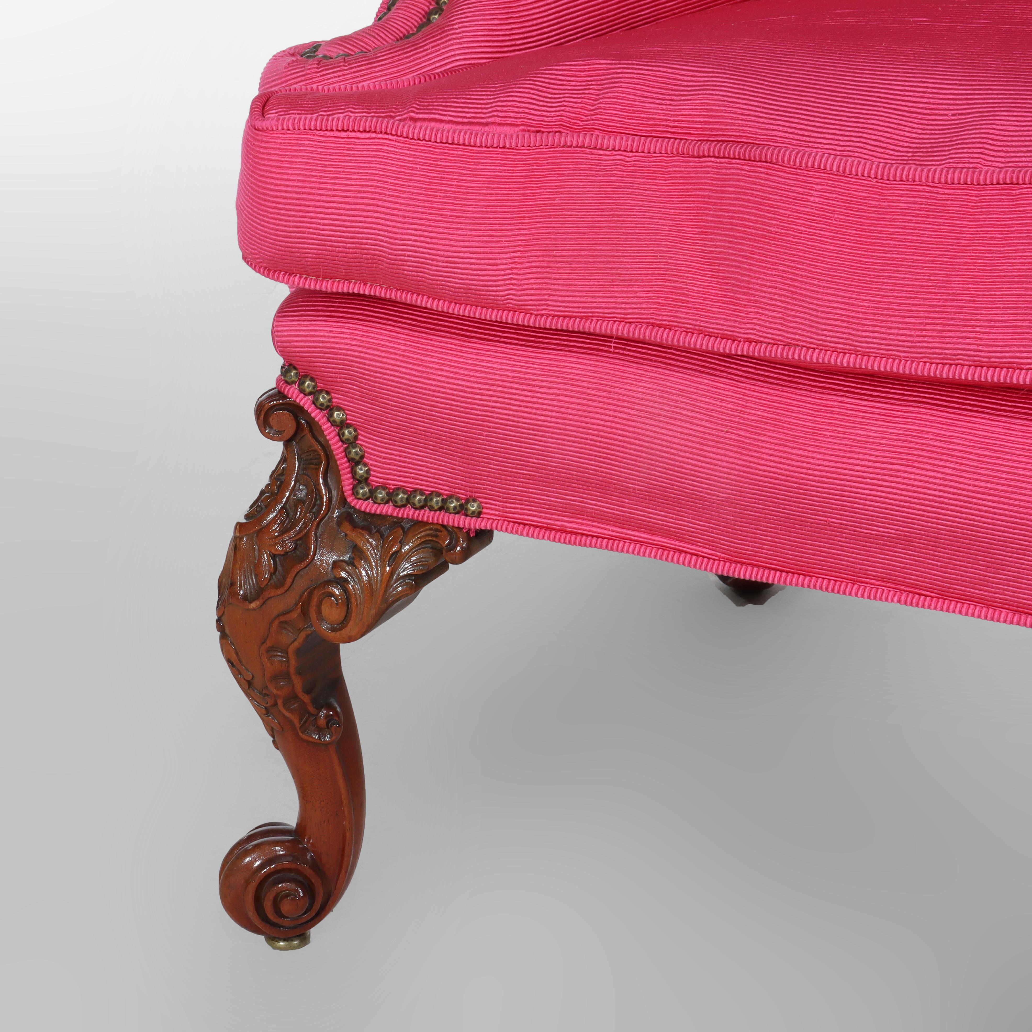 Usmagazine Mahogany Raspberry French Carved Mahogany Upholstered Wingback Chair, Fuscia/Raspberry ...