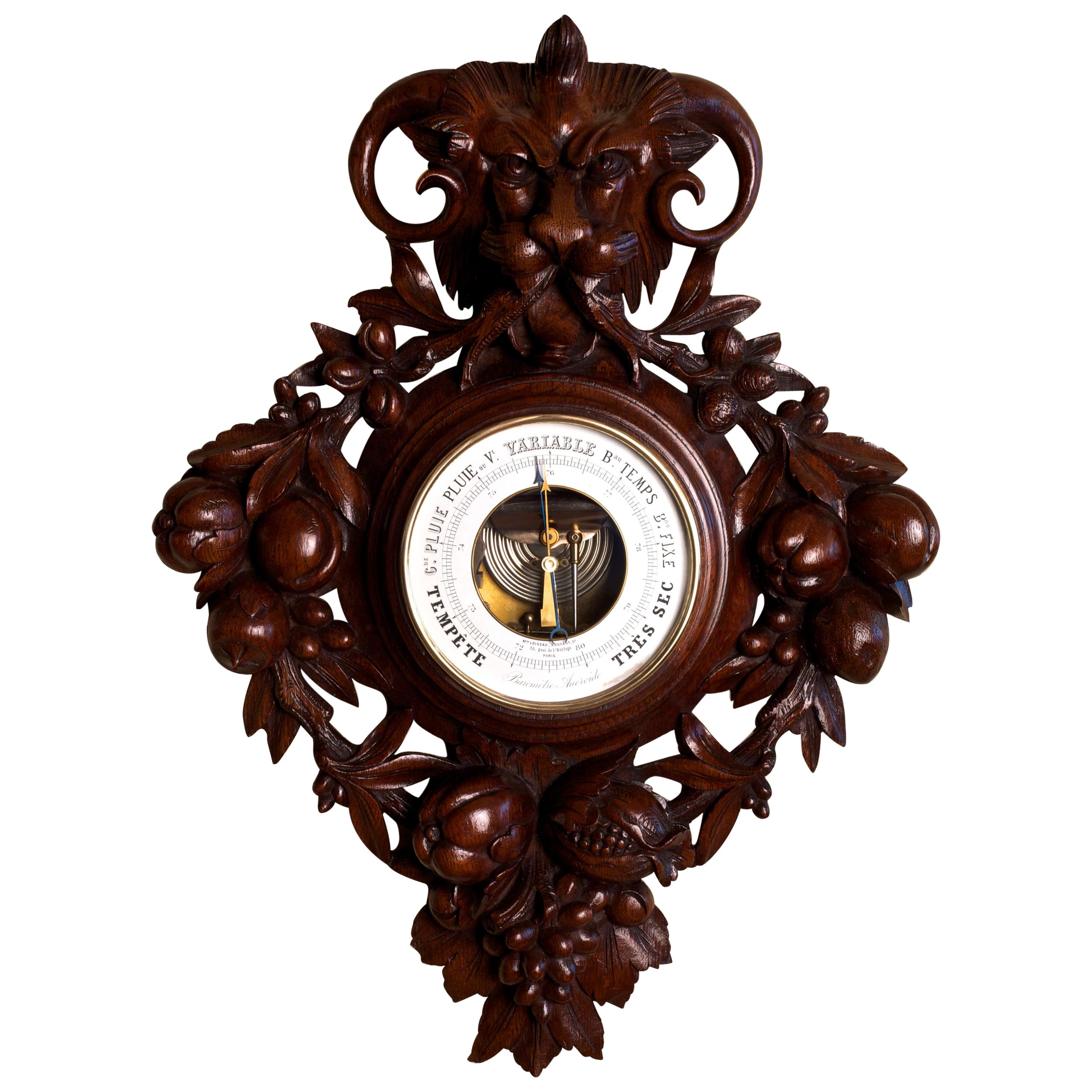 French Carved Mahogany Wall Barometer For Sale